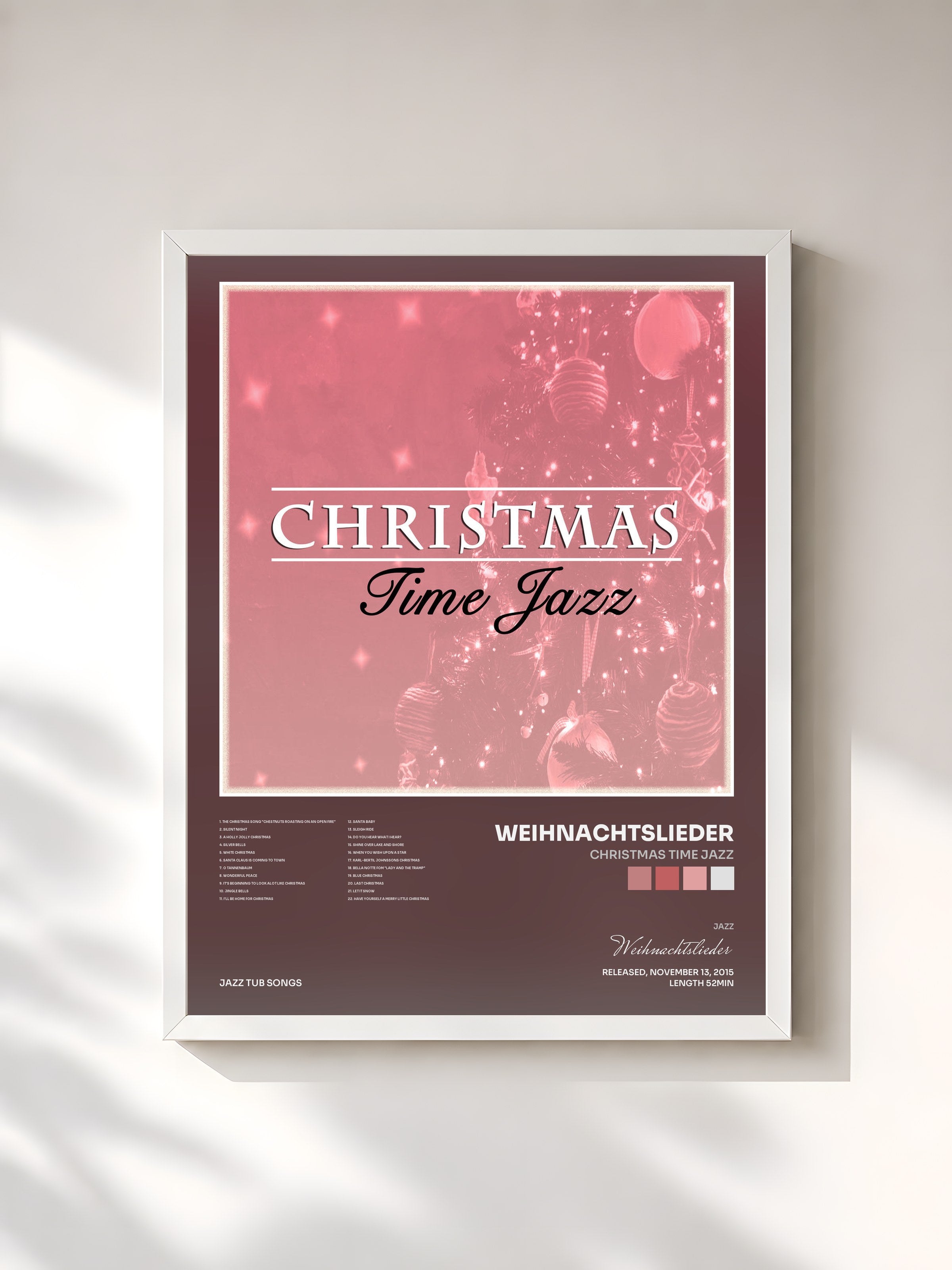 #blanc Tableau de l'album Christmas Time Jazz de Weihnachtslieder, cadre blanc, imprimé et encadré en France