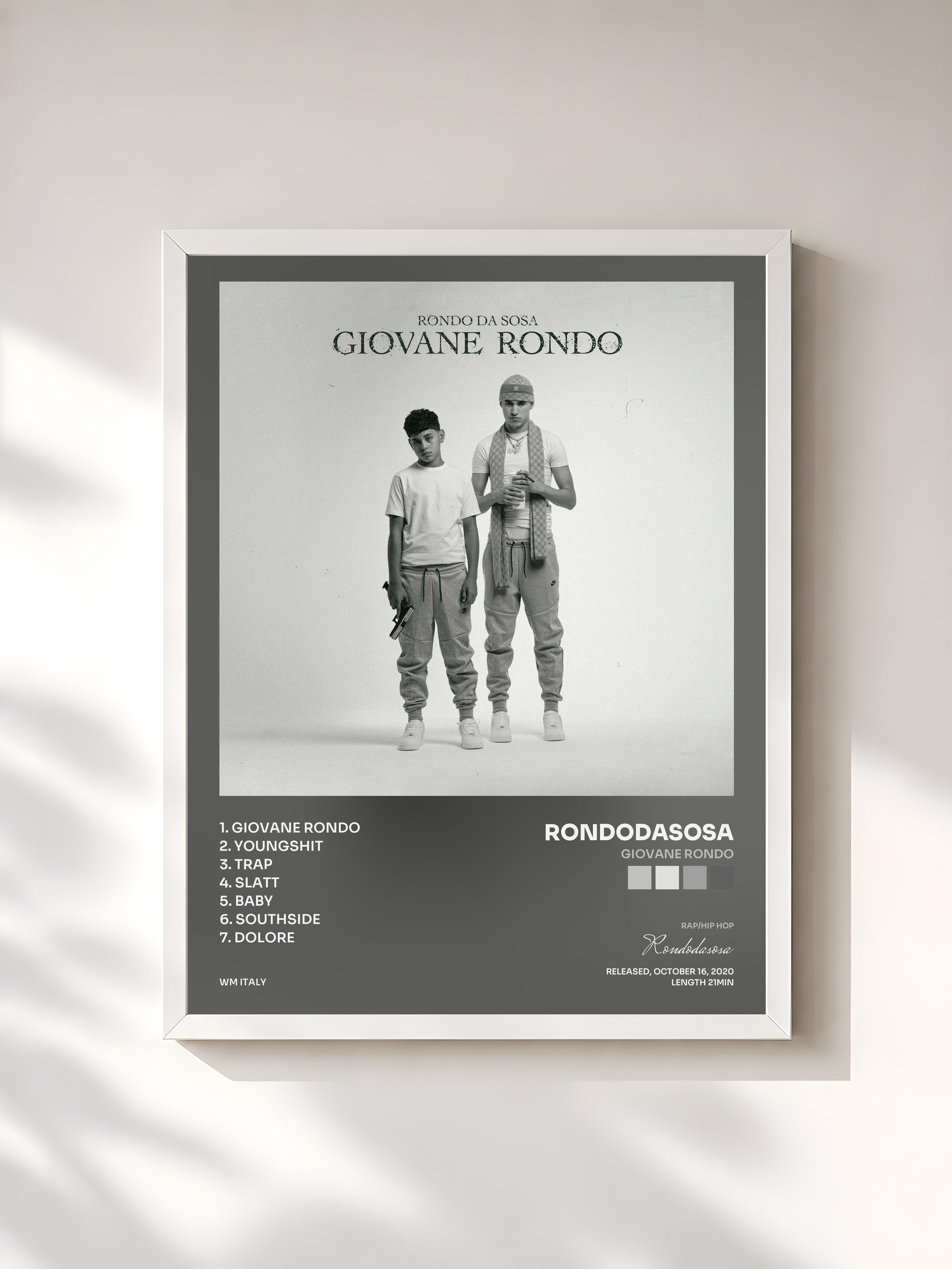 #blanc Tableau de l'album GIOVANE RONDO de Rondodasosa, cadre blanc, imprimé et encadré en France