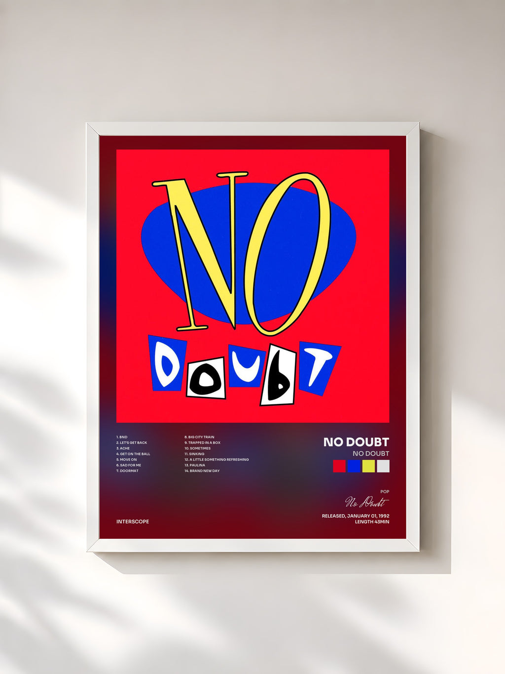 #blanc Tableau de l'album No Doubt de No Doubt, cadre blanc, imprimé et encadré en France