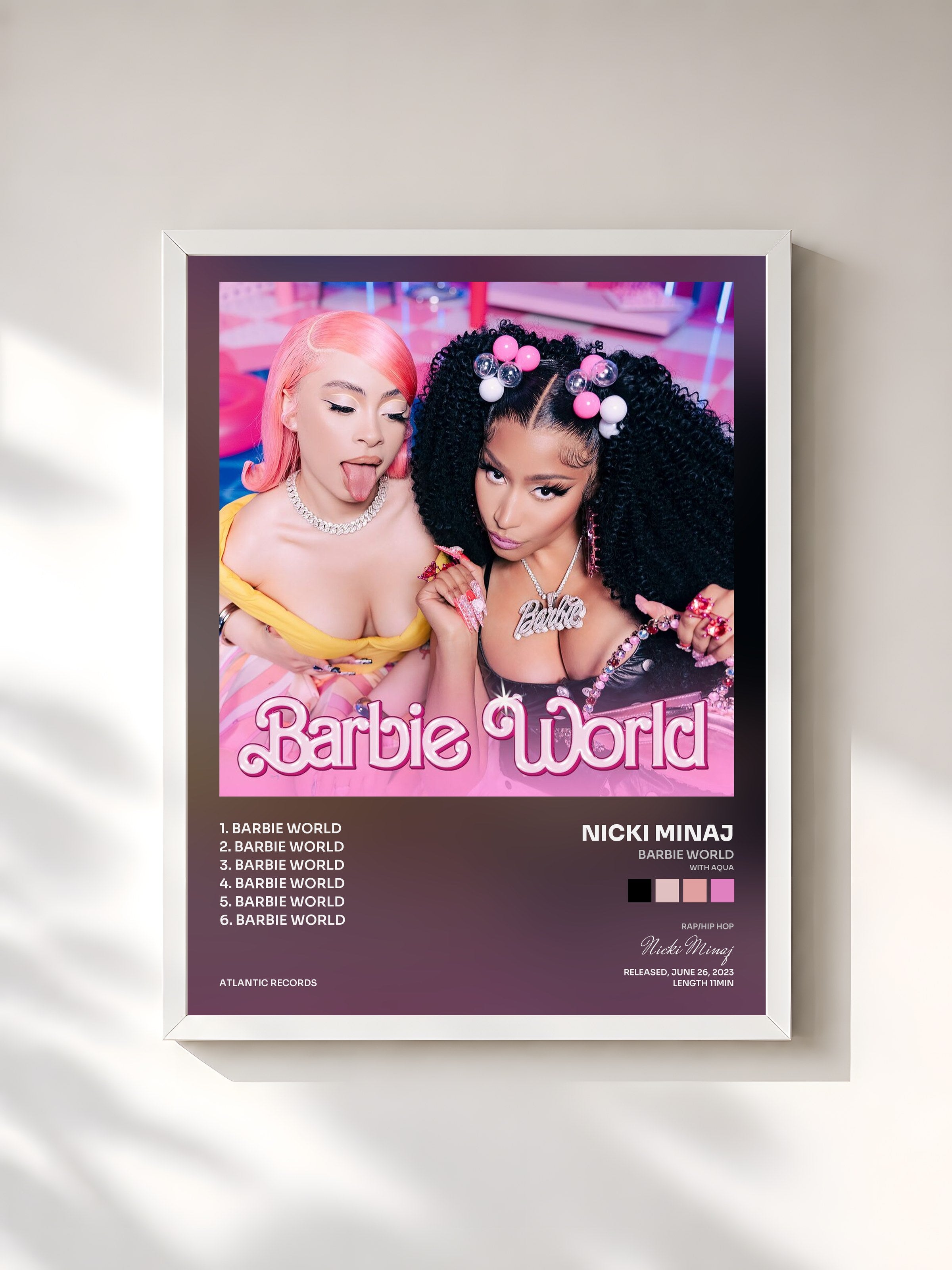 #blanc Tableau de l'album Barbie World (with Aqua) [From Barbie The Album] de Nicki Minaj, cadre blanc, imprimé et encadré en France