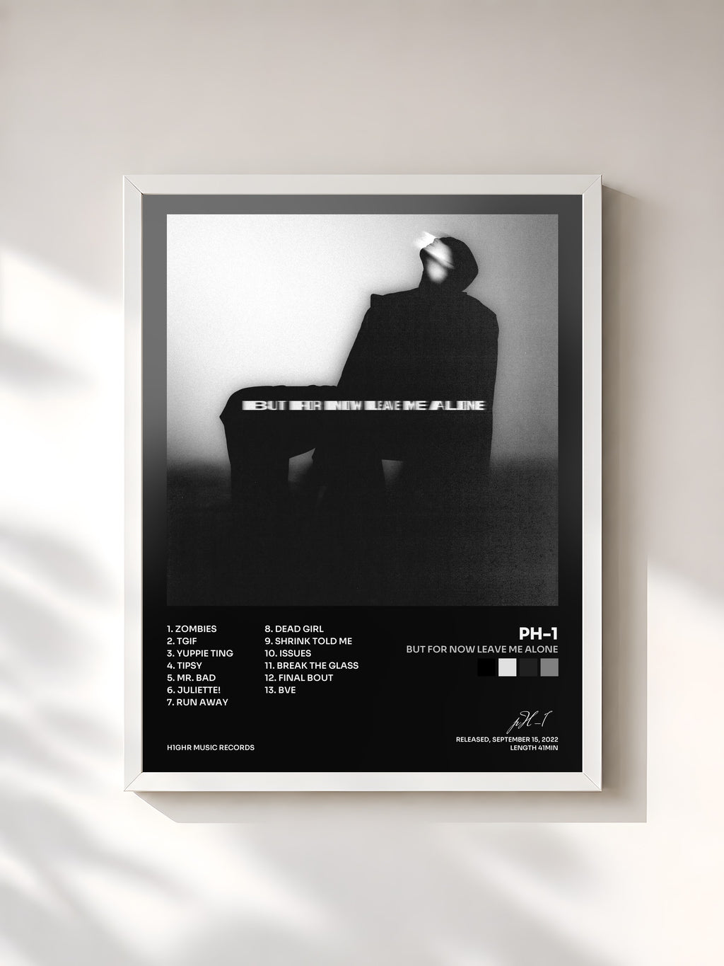 #blanc Tableau de l'album BUT FOR NOW LEAVE ME ALONE de pH-1, cadre blanc, imprimé et encadré en France