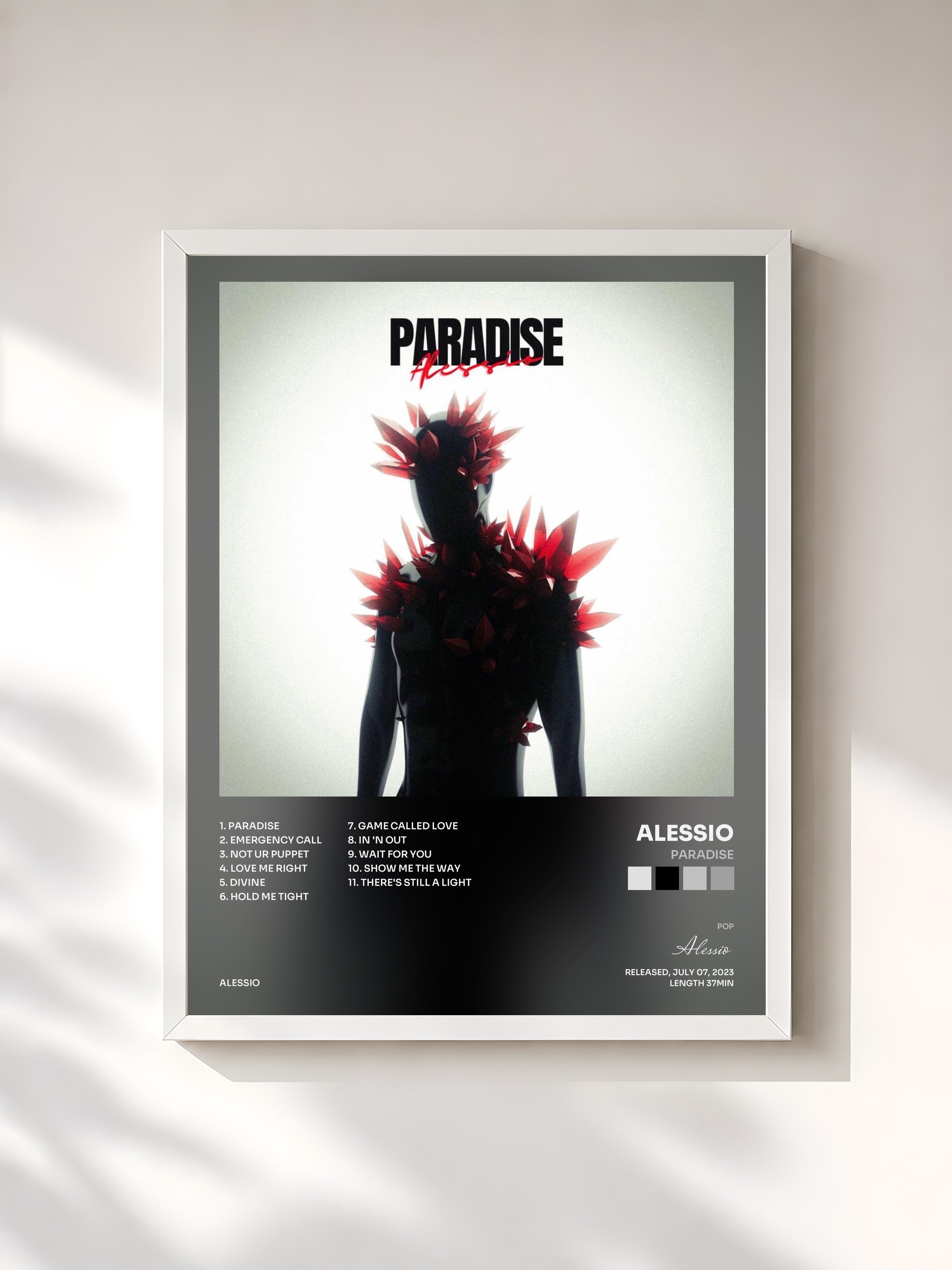 #blanc Tableau de l'album PARADISE de Alessio, cadre blanc, imprimé et encadré en France