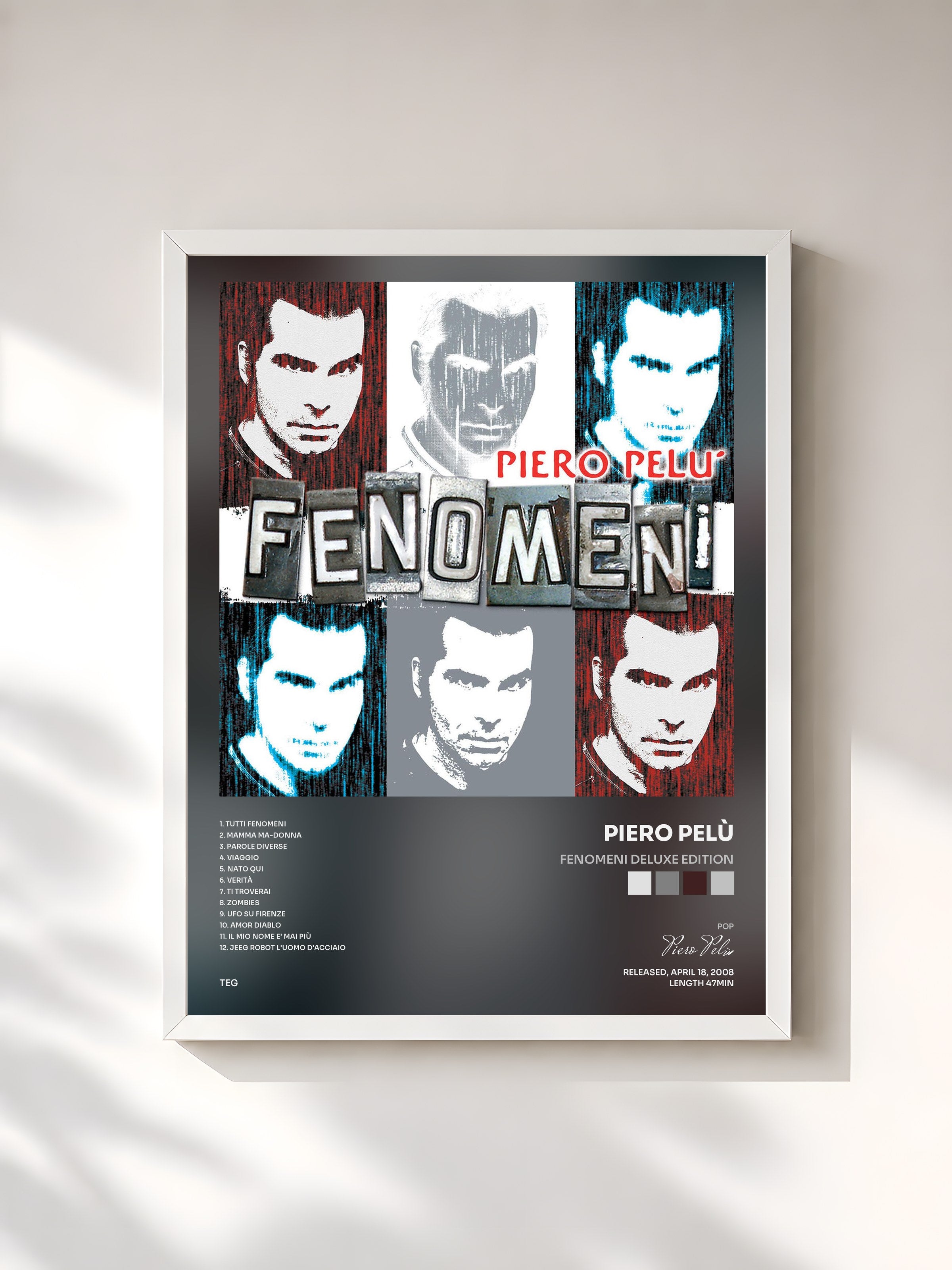 #blanc Tableau de l'album Fenomeni Deluxe Edition de Piero Pelù, cadre blanc, imprimé et encadré en France