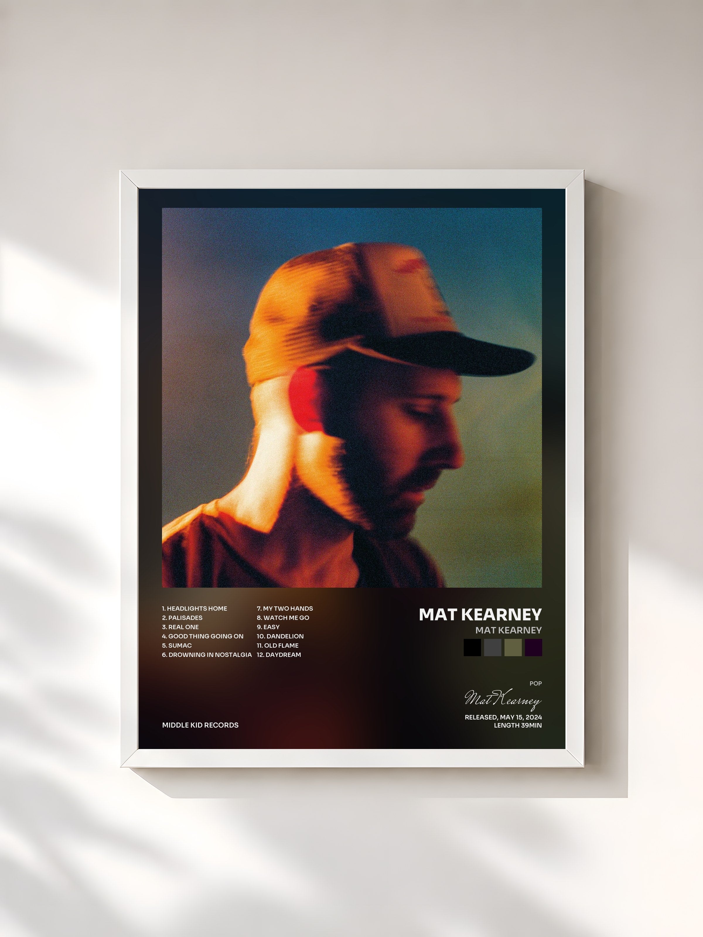 #blanc Tableau de l'album Mat Kearney de Mat Kearney, cadre blanc, imprimé et encadré en France