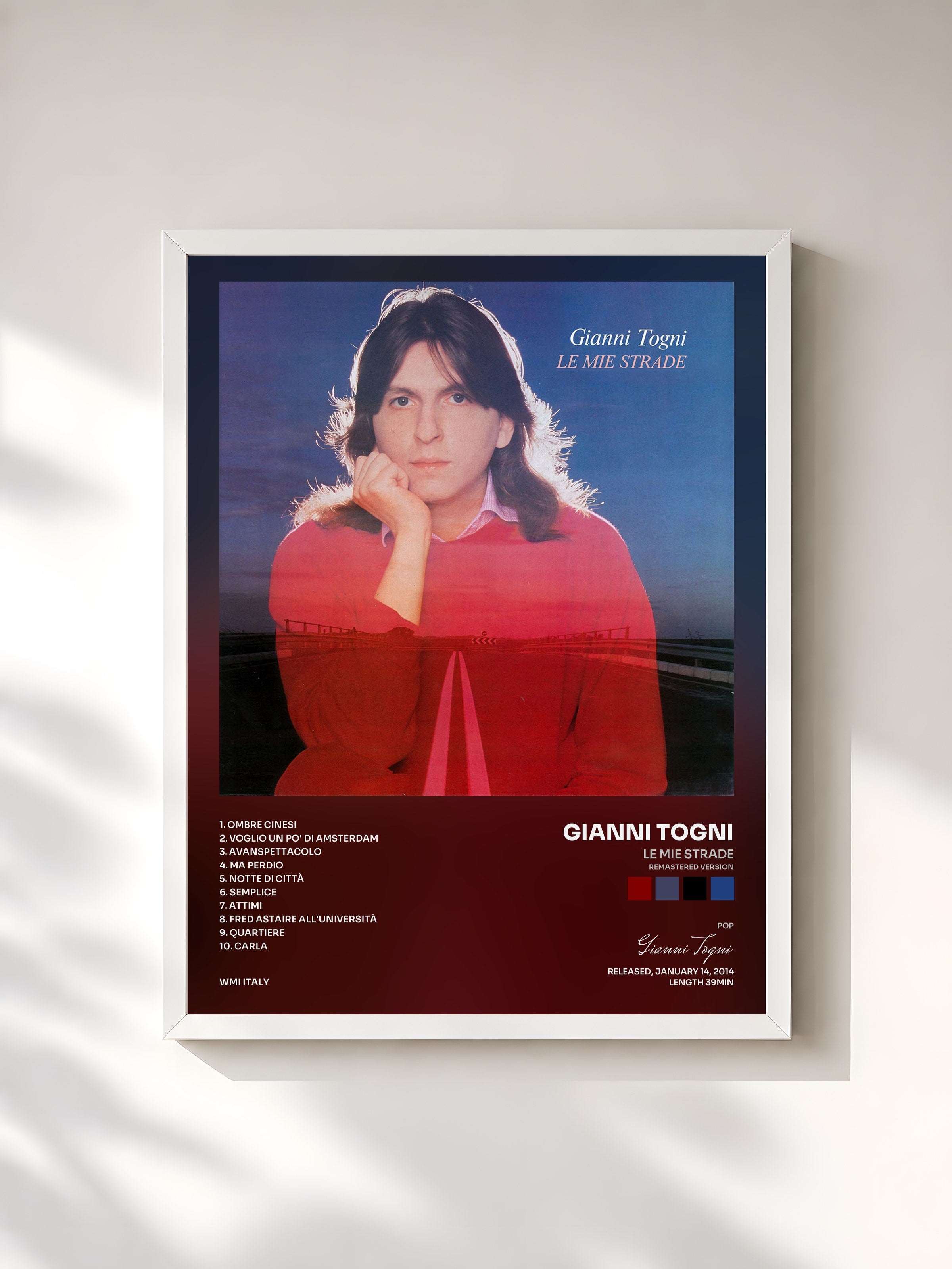 #blanc Tableau de l'album Le mie strade (Remastered Version) de Gianni Togni, cadre blanc, imprimé et encadré en France