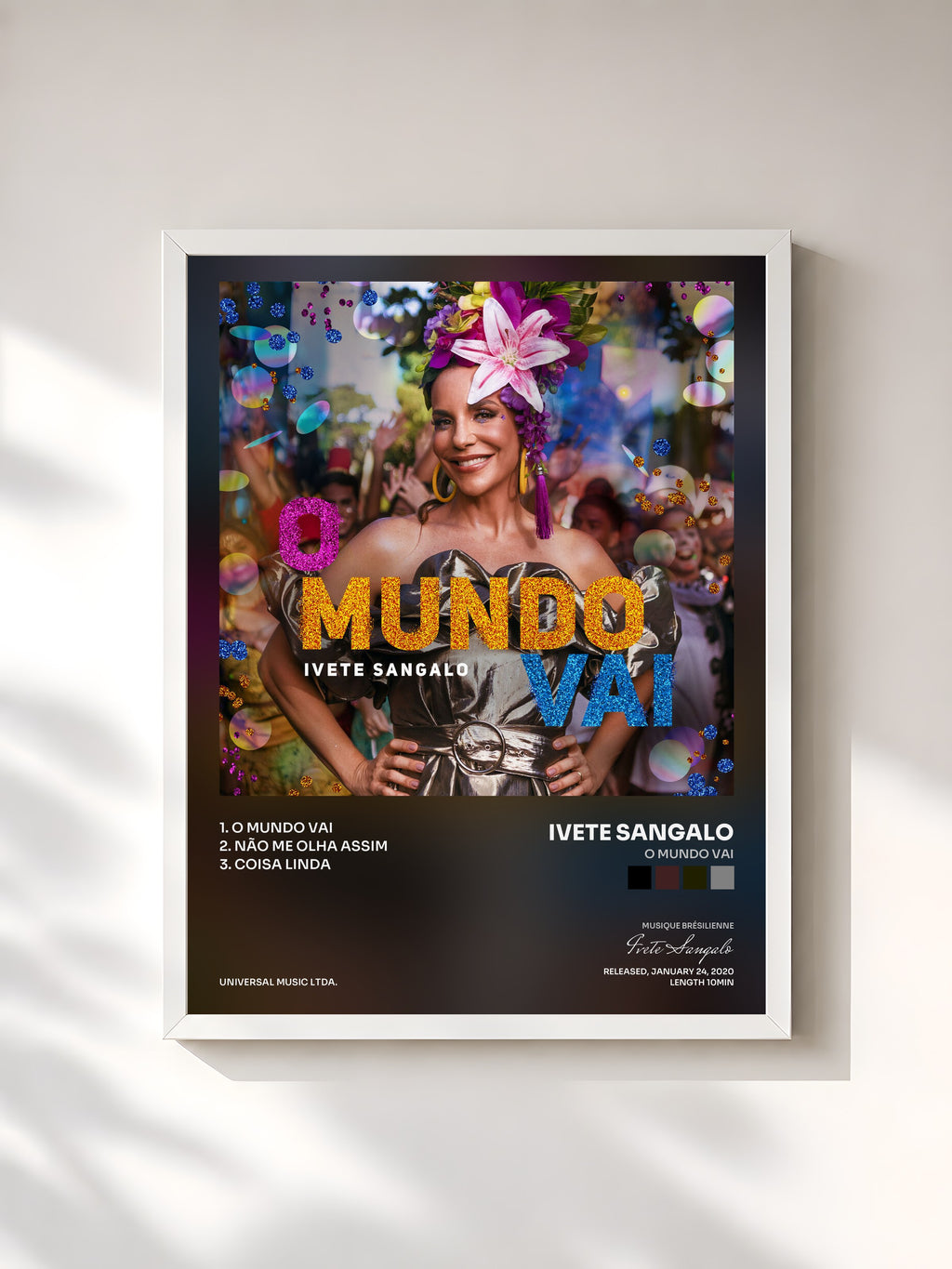 #blanc Tableau de l'album O Mundo Vai de Ivete Sangalo, cadre blanc, imprimé et encadré en France