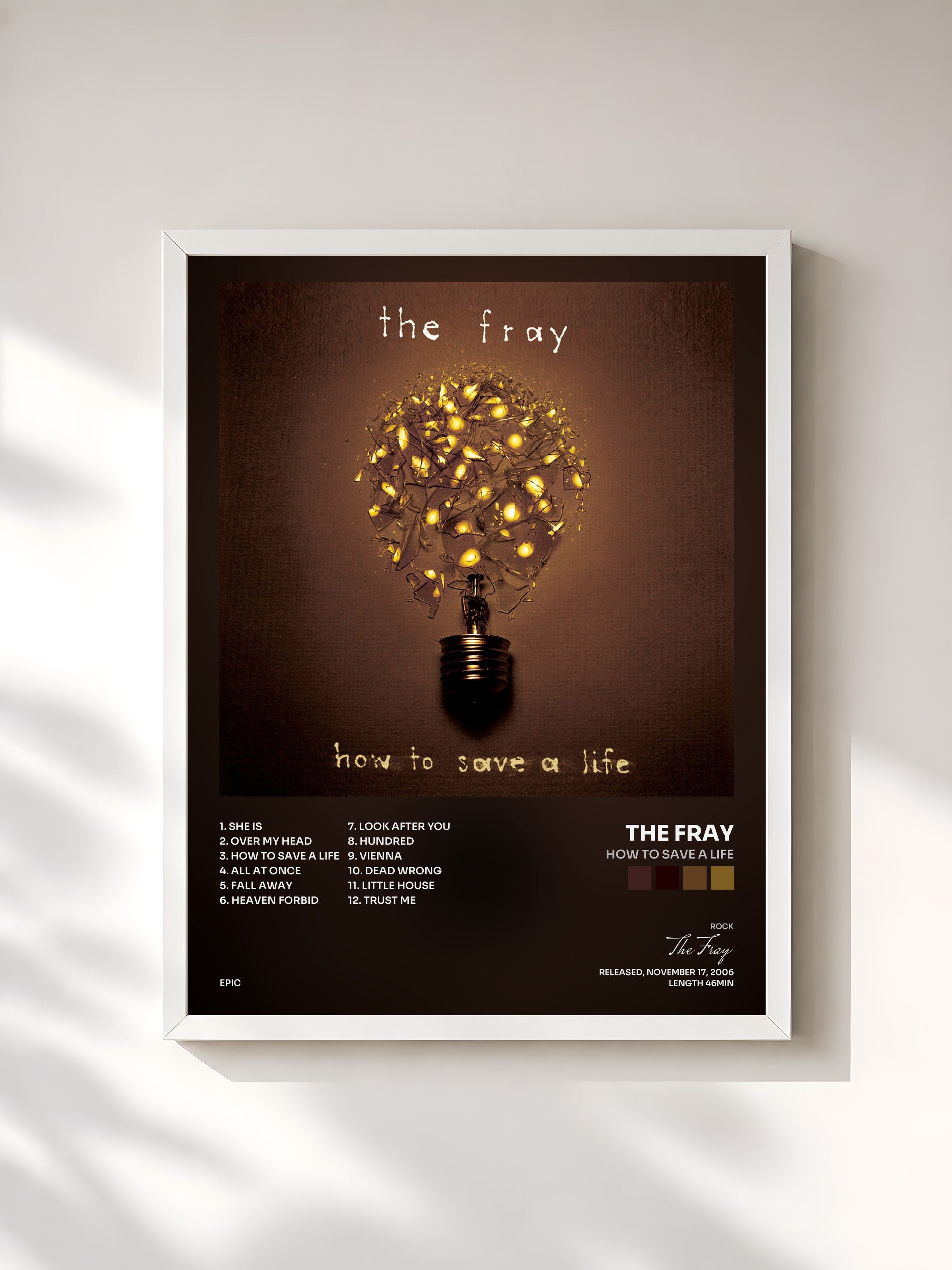 #blanc Tableau de l'album How To Save A Life de The Fray, cadre blanc, imprimé et encadré en France