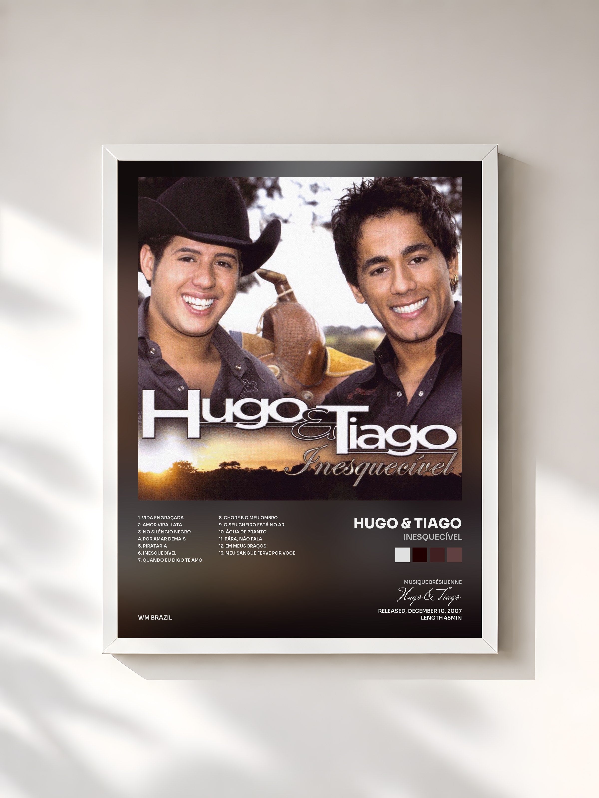 #blanc Tableau de l'album Inesquecível de Hugo & Tiago, cadre blanc, imprimé et encadré en France
