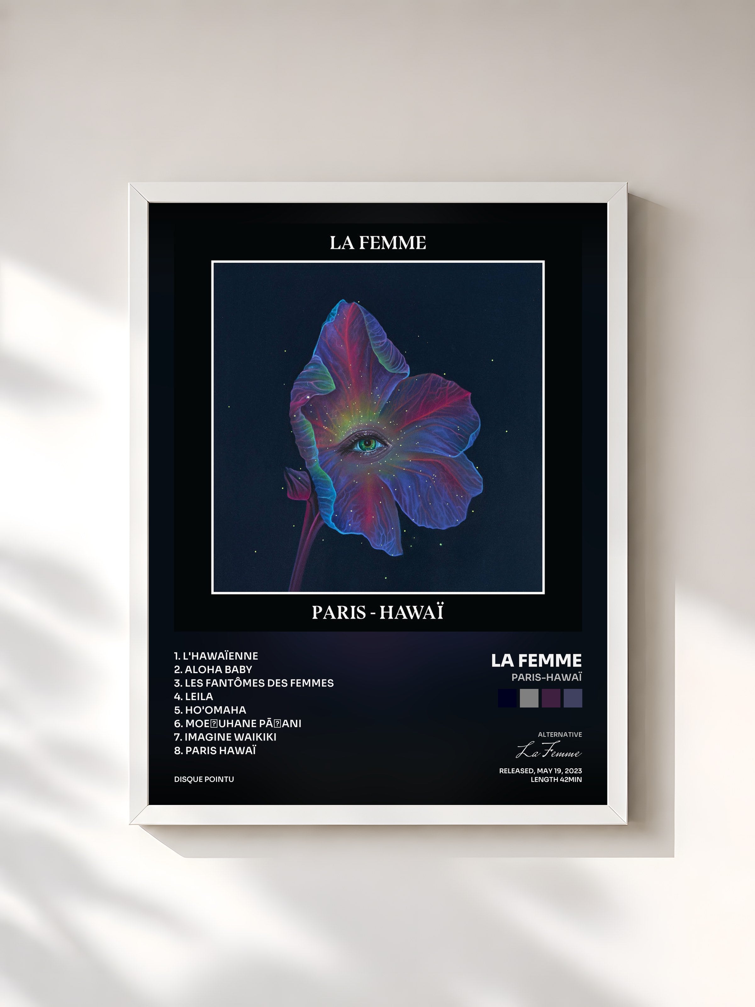 #blanc Tableau de l'album Paris-Hawaï de La Femme, cadre blanc, imprimé et encadré en France