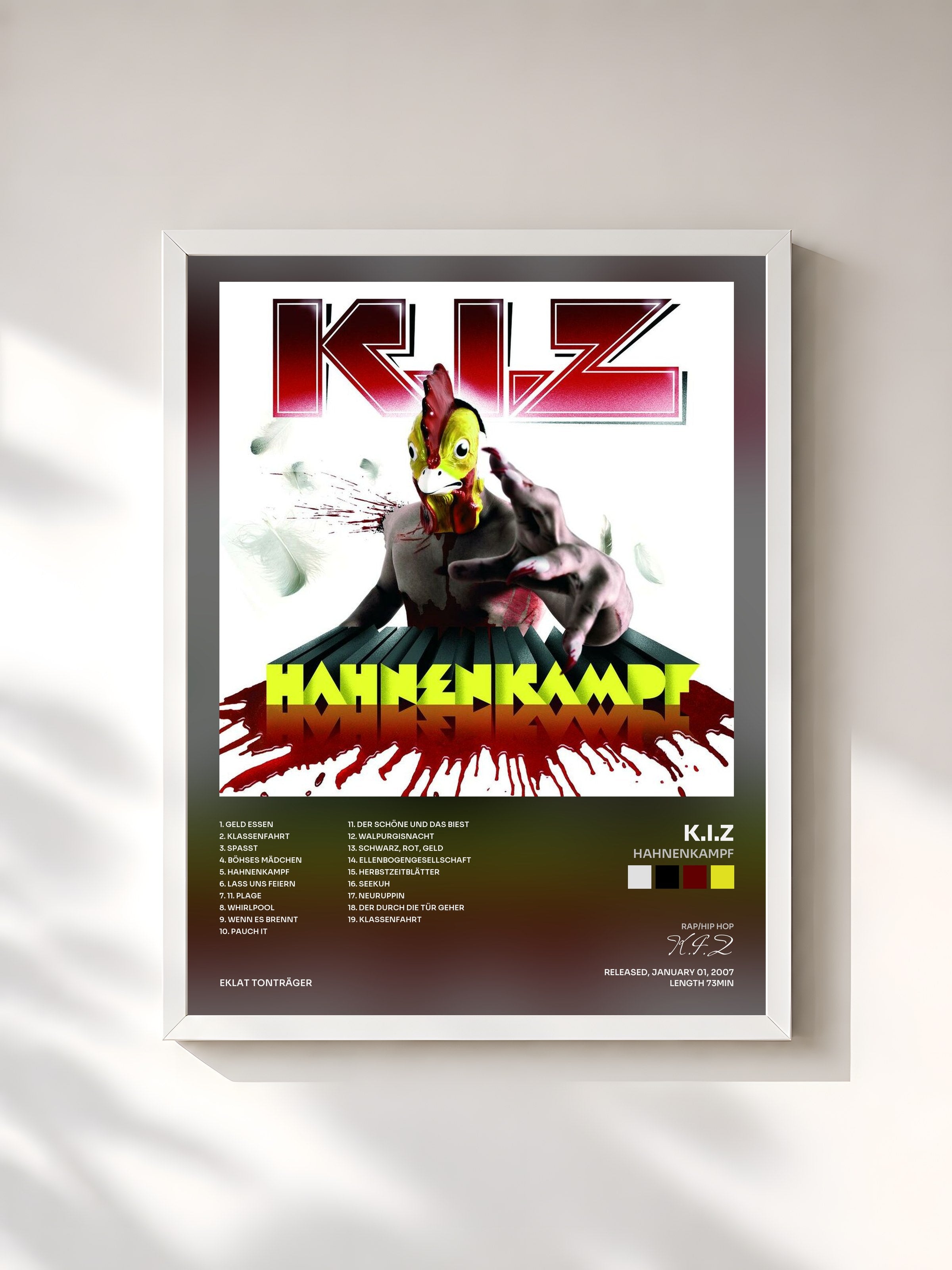 #blanc Tableau de l'album Hahnenkampf de K.I.Z, cadre blanc, imprimé et encadré en France