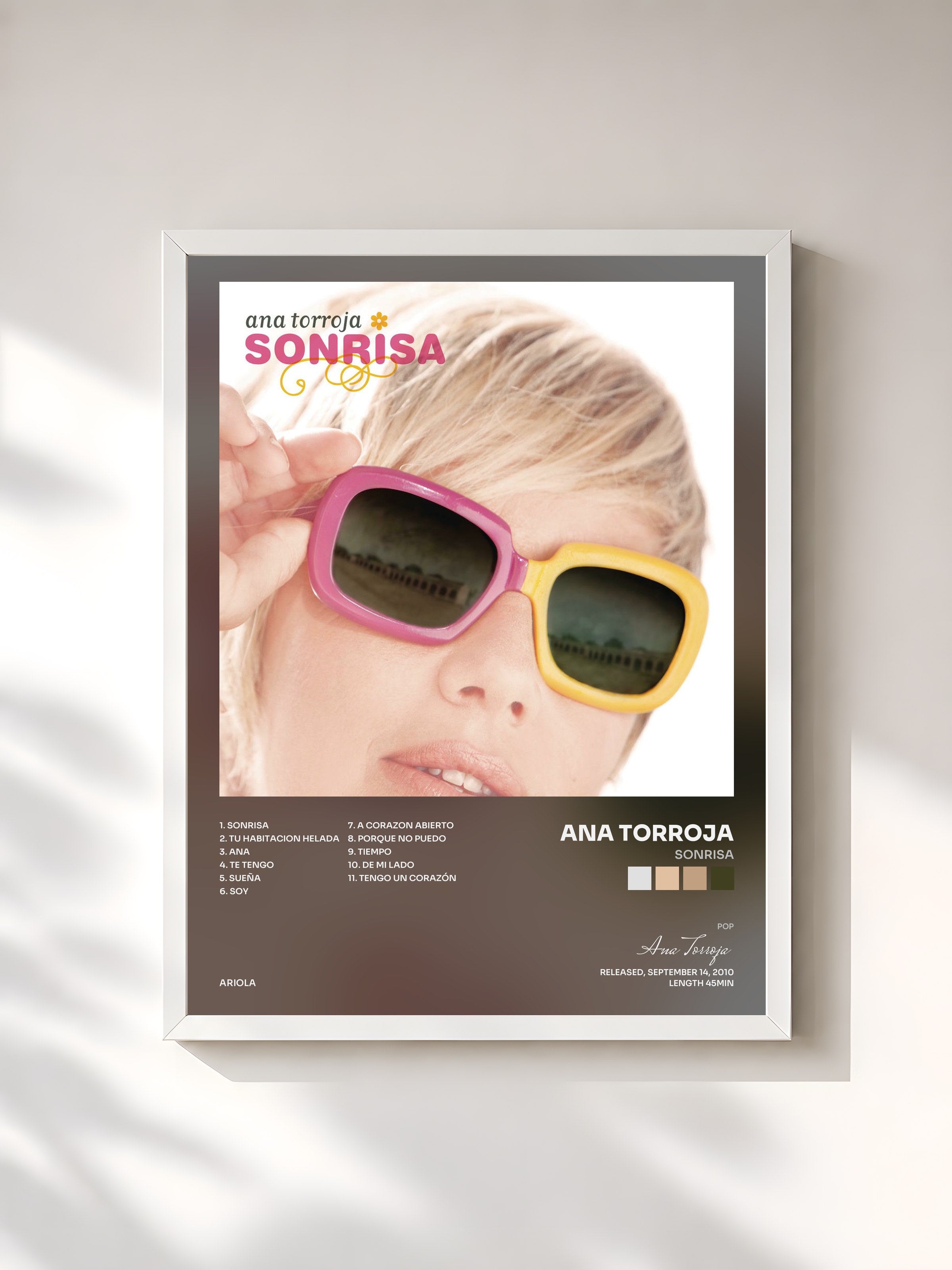 #blanc Tableau de l'album Sonrisa de Ana Torroja, cadre blanc, imprimé et encadré en France