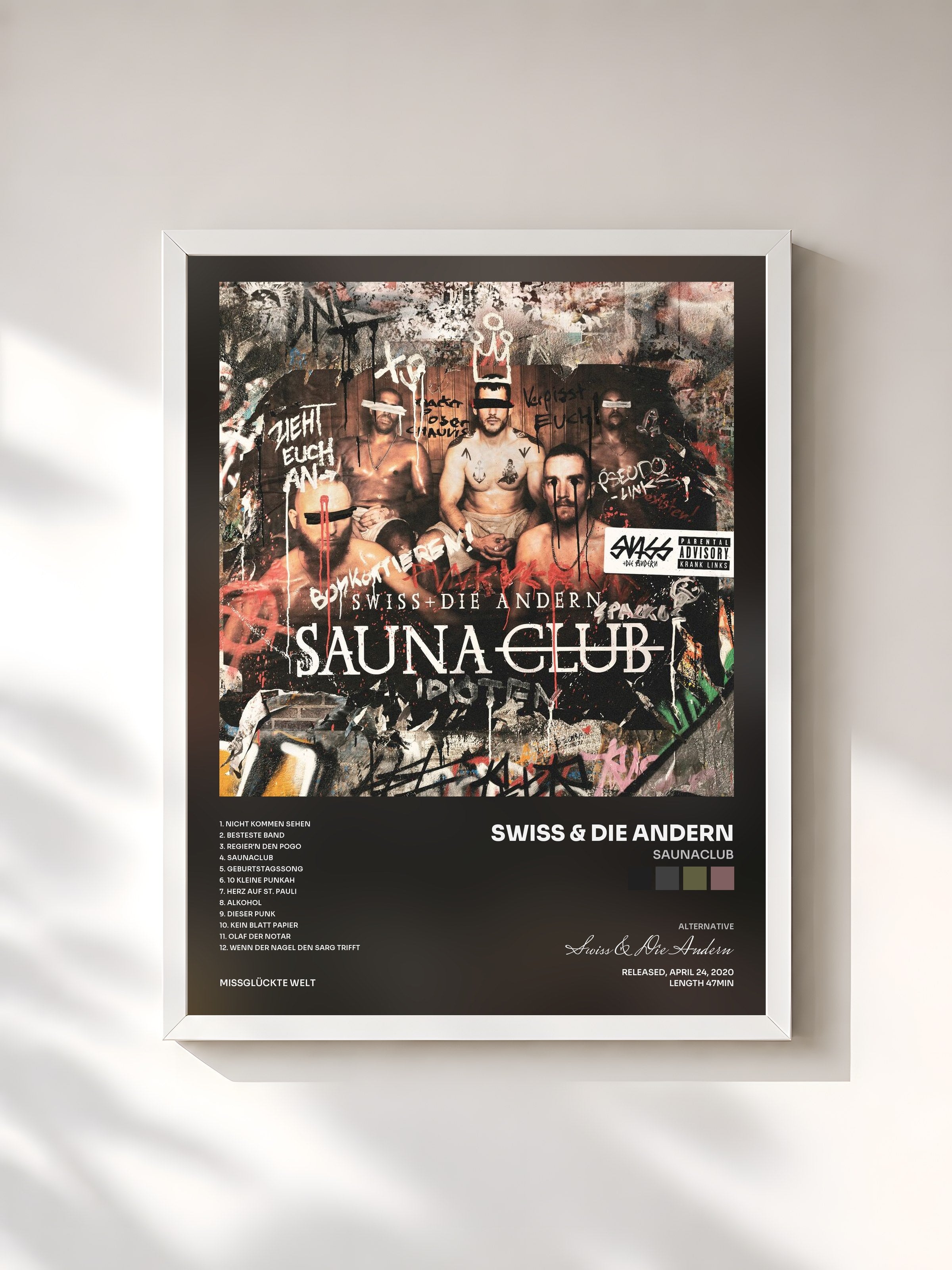 #blanc Tableau de l'album Saunaclub de Swiss & Die Andern, cadre blanc, imprimé et encadré en France