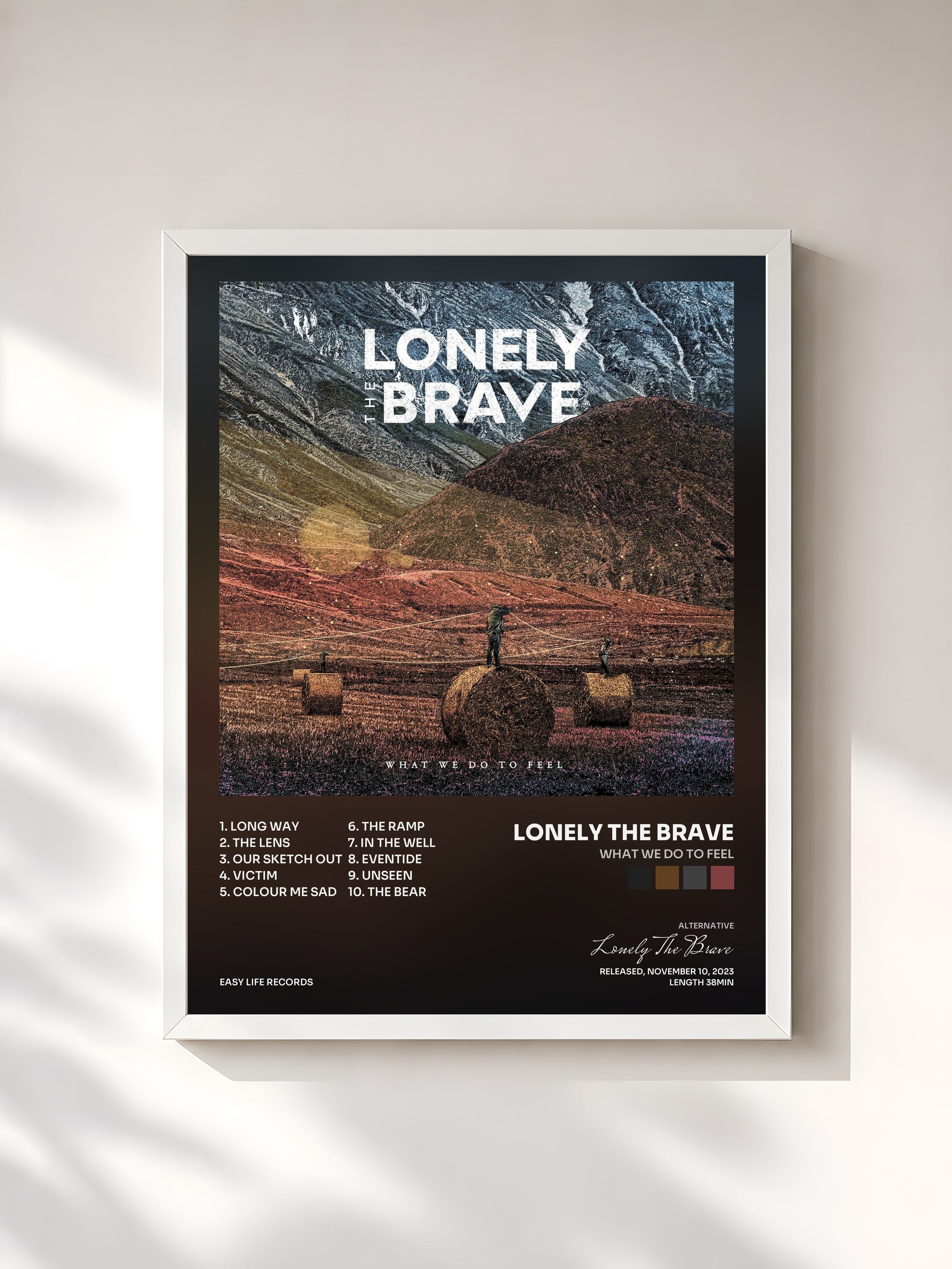 #blanc Tableau de l'album What We Do To Feel de Lonely The Brave, cadre blanc, imprimé et encadré en France
