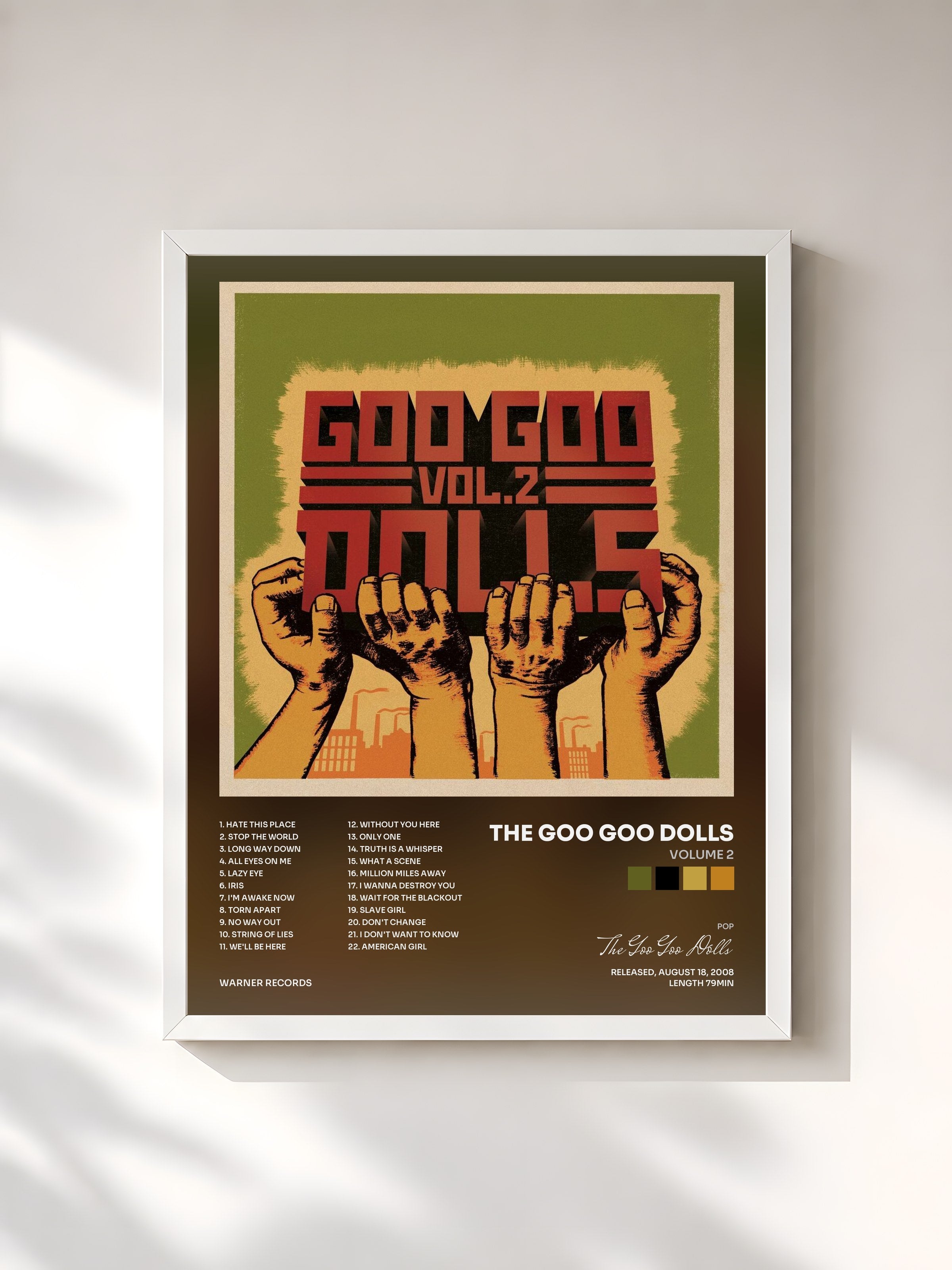 #blanc Tableau de l'album Volume 2 de The Goo Goo Dolls, cadre blanc, imprimé et encadré en France