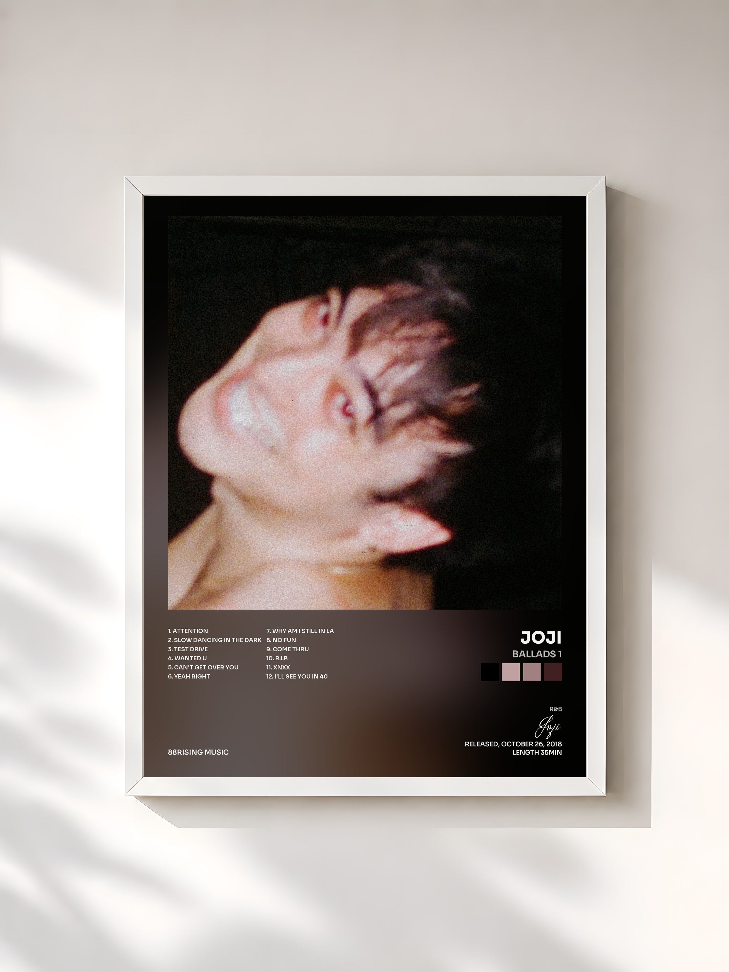#blanc Tableau de l'album BALLADS 1 de Joji, cadre blanc, imprimé et encadré en France