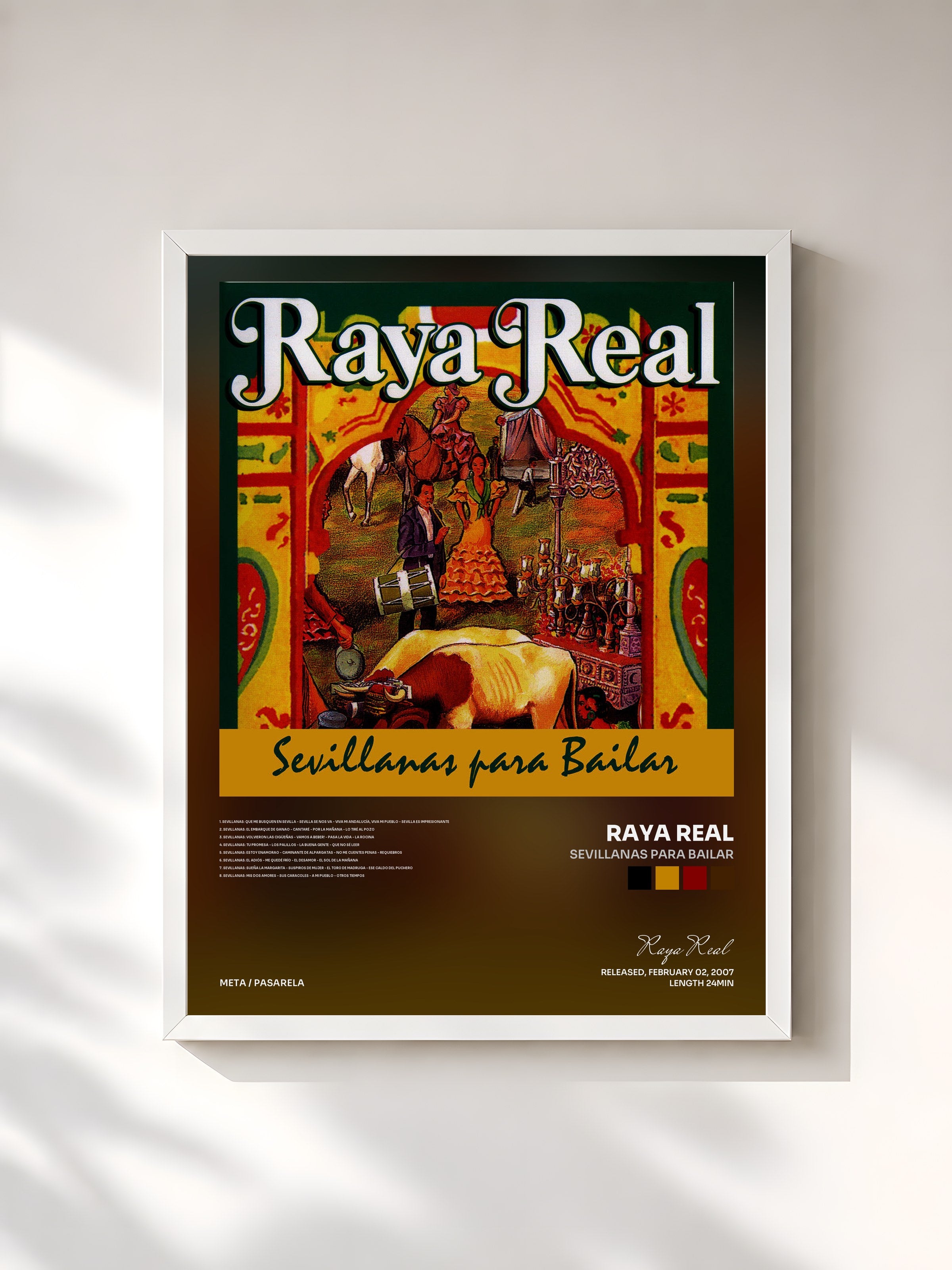 #blanc Tableau de l'album Sevillanas Para Bailar de Raya Real, cadre blanc, imprimé et encadré en France