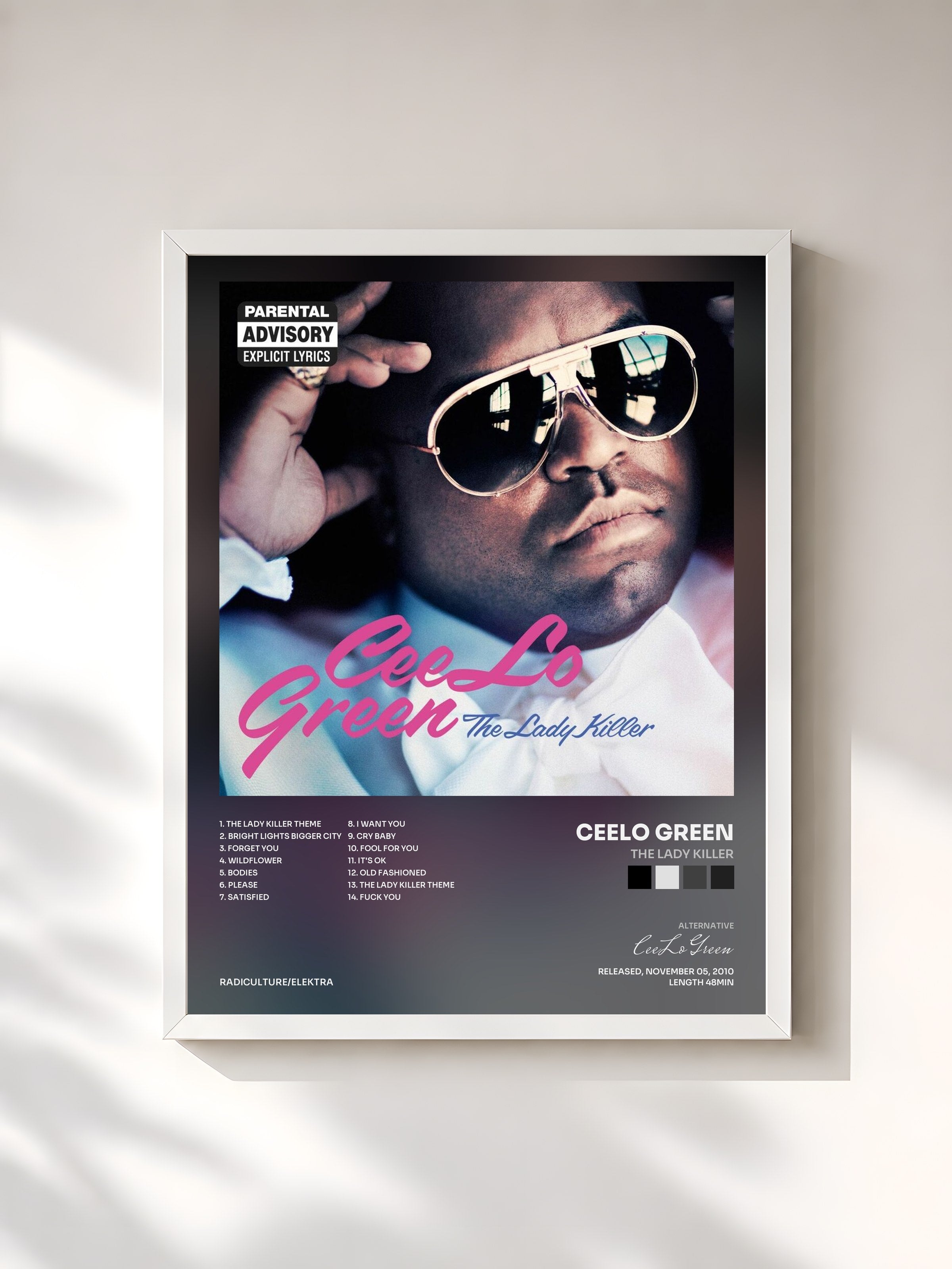 #blanc Tableau de l'album The Lady Killer de CeeLo Green, cadre blanc, imprimé et encadré en France