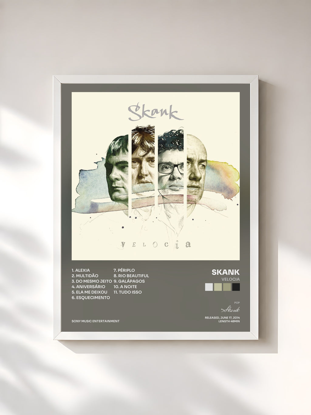 #blanc Tableau de l'album Velocia de Skank, cadre blanc, imprimé et encadré en France