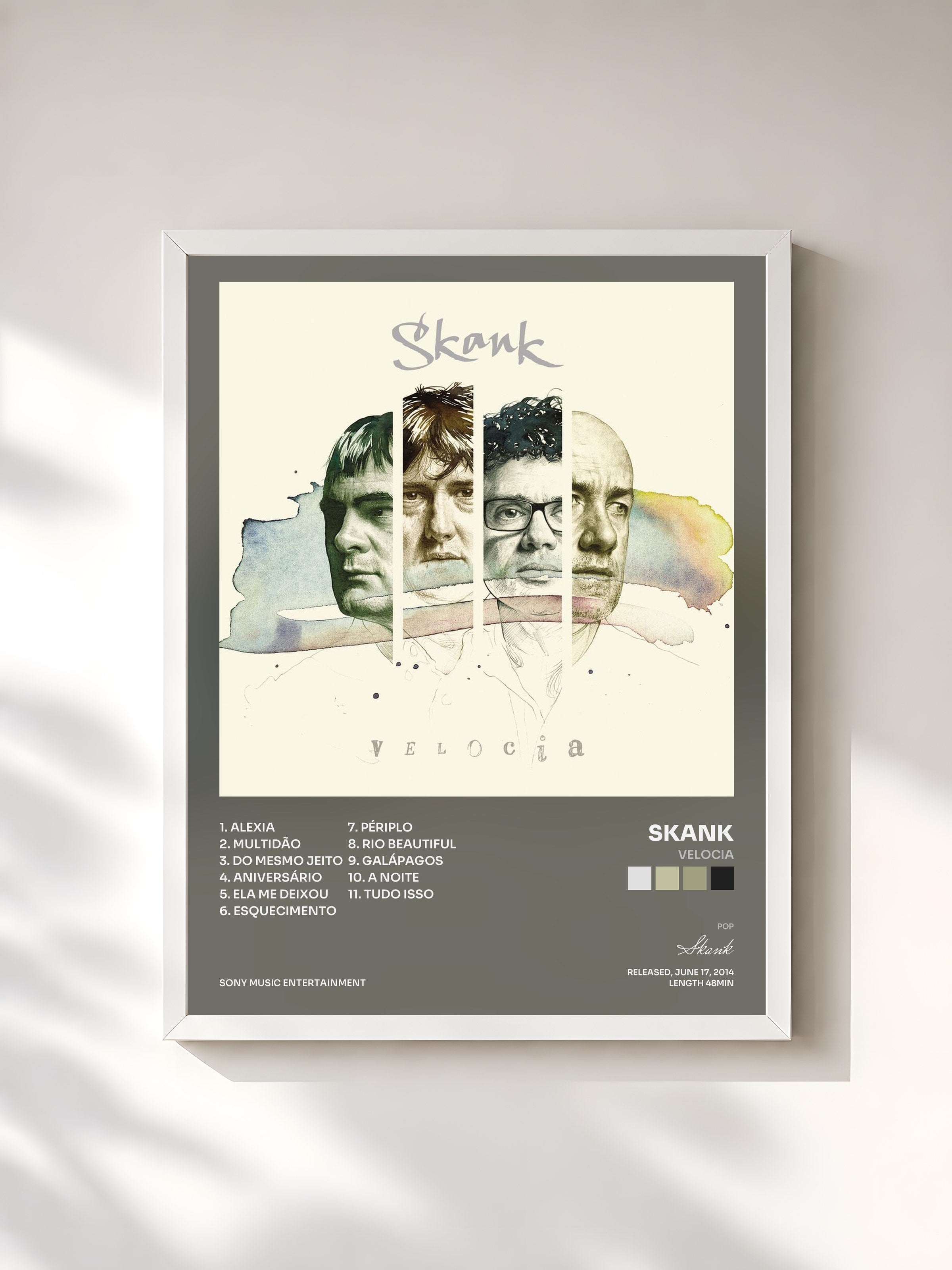 #blanc Tableau de l'album Velocia de Skank, cadre blanc, imprimé et encadré en France