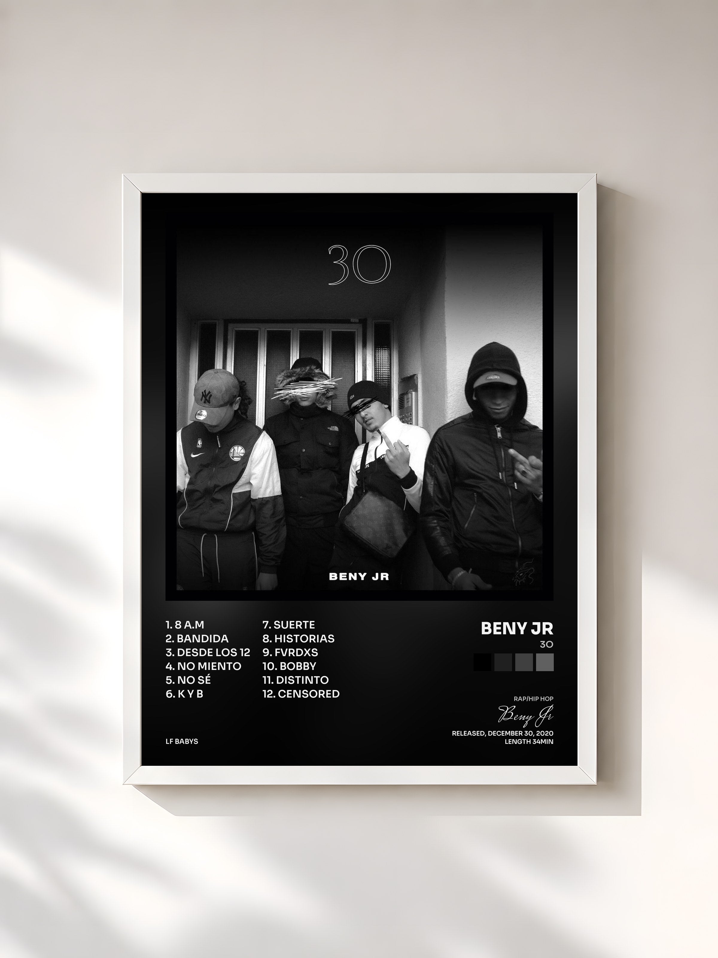 #blanc Tableau de l'album 3O de Beny Jr, cadre blanc, imprimé et encadré en France