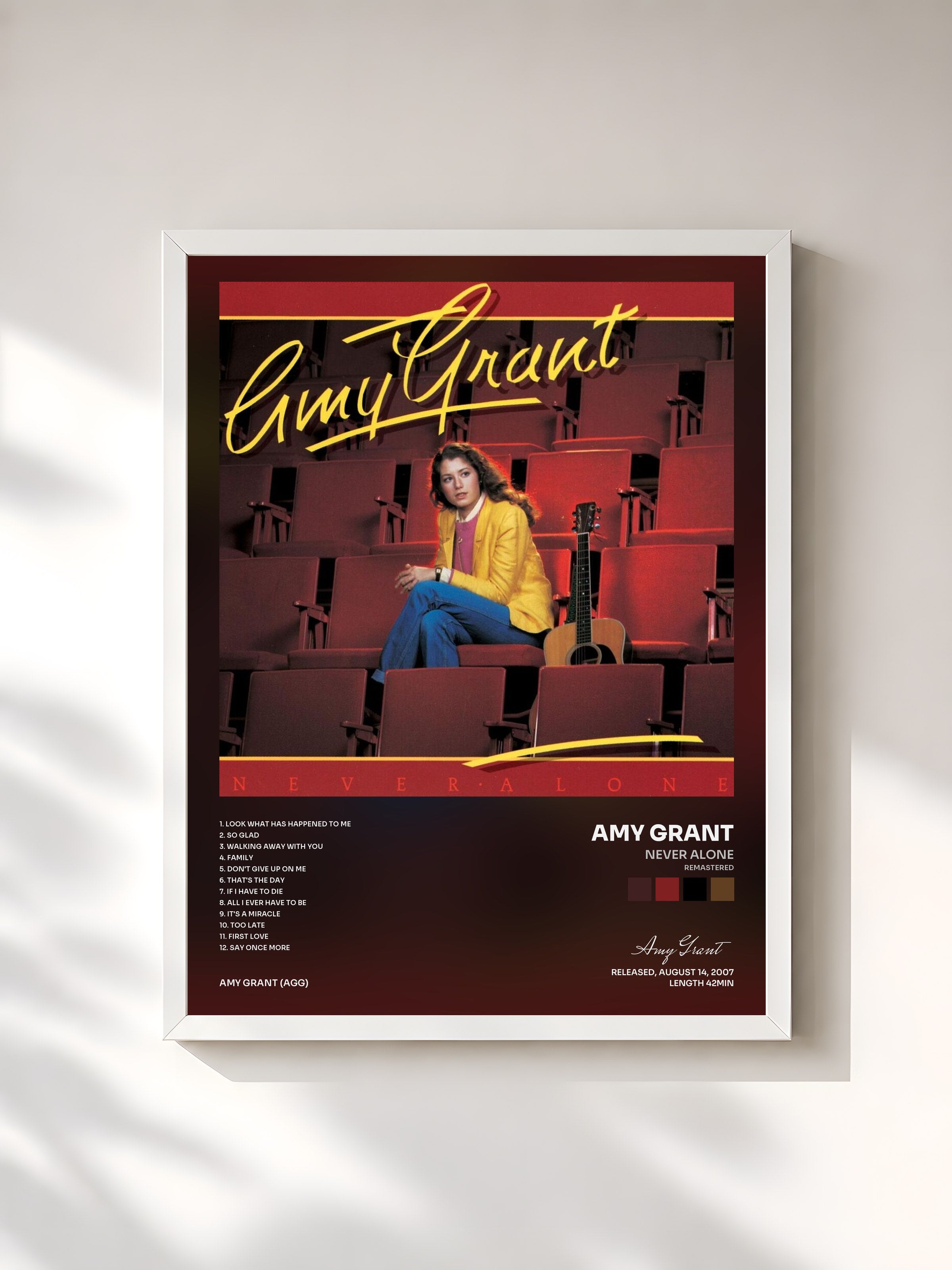 #blanc Tableau de l'album Never Alone (Remastered) de Amy Grant, cadre blanc, imprimé et encadré en France