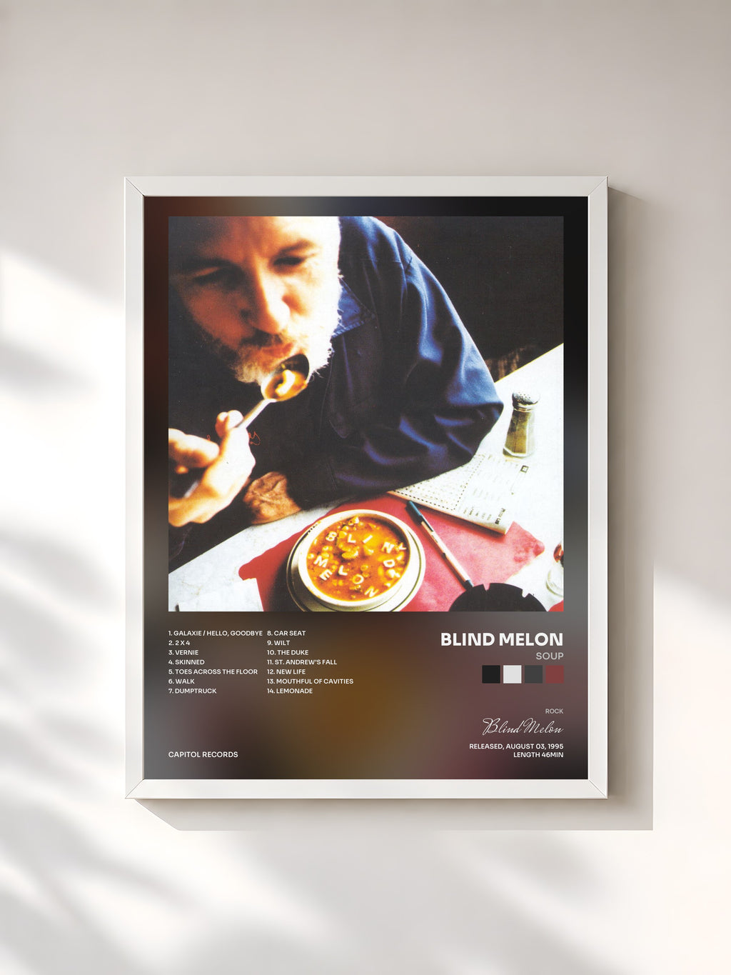 #blanc Tableau de l'album Soup de Blind Melon, cadre blanc, imprimé et encadré en France