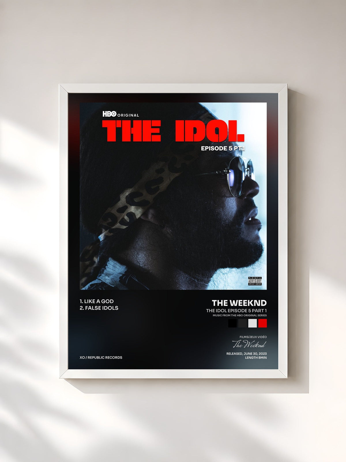 #blanc Tableau de l'album The Idol Episode 5 Part 1 (Music from the HBO Original Series) de The Weeknd, cadre blanc, imprimé et encadré en France