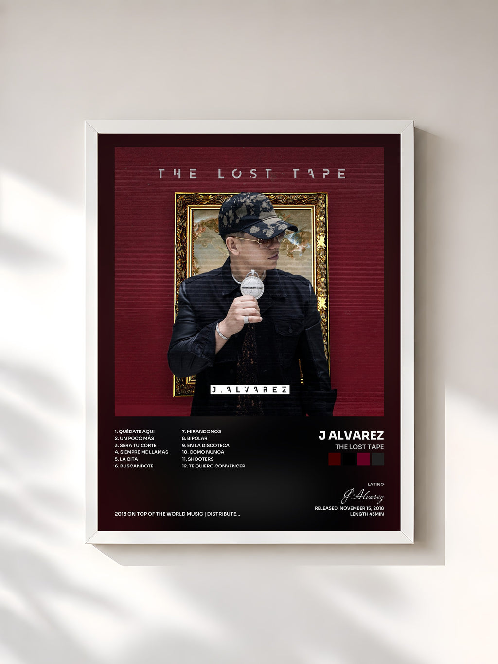 #blanc Tableau de l'album The Lost Tape de J Alvarez, cadre blanc, imprimé et encadré en France
