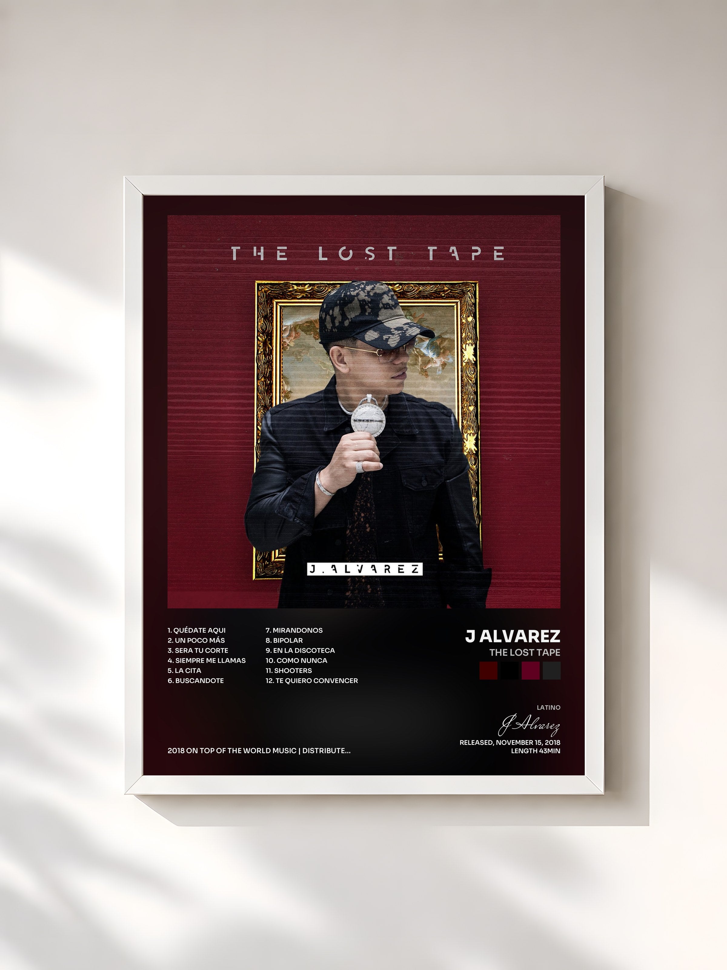 #blanc Tableau de l'album The Lost Tape de J Alvarez, cadre blanc, imprimé et encadré en France
