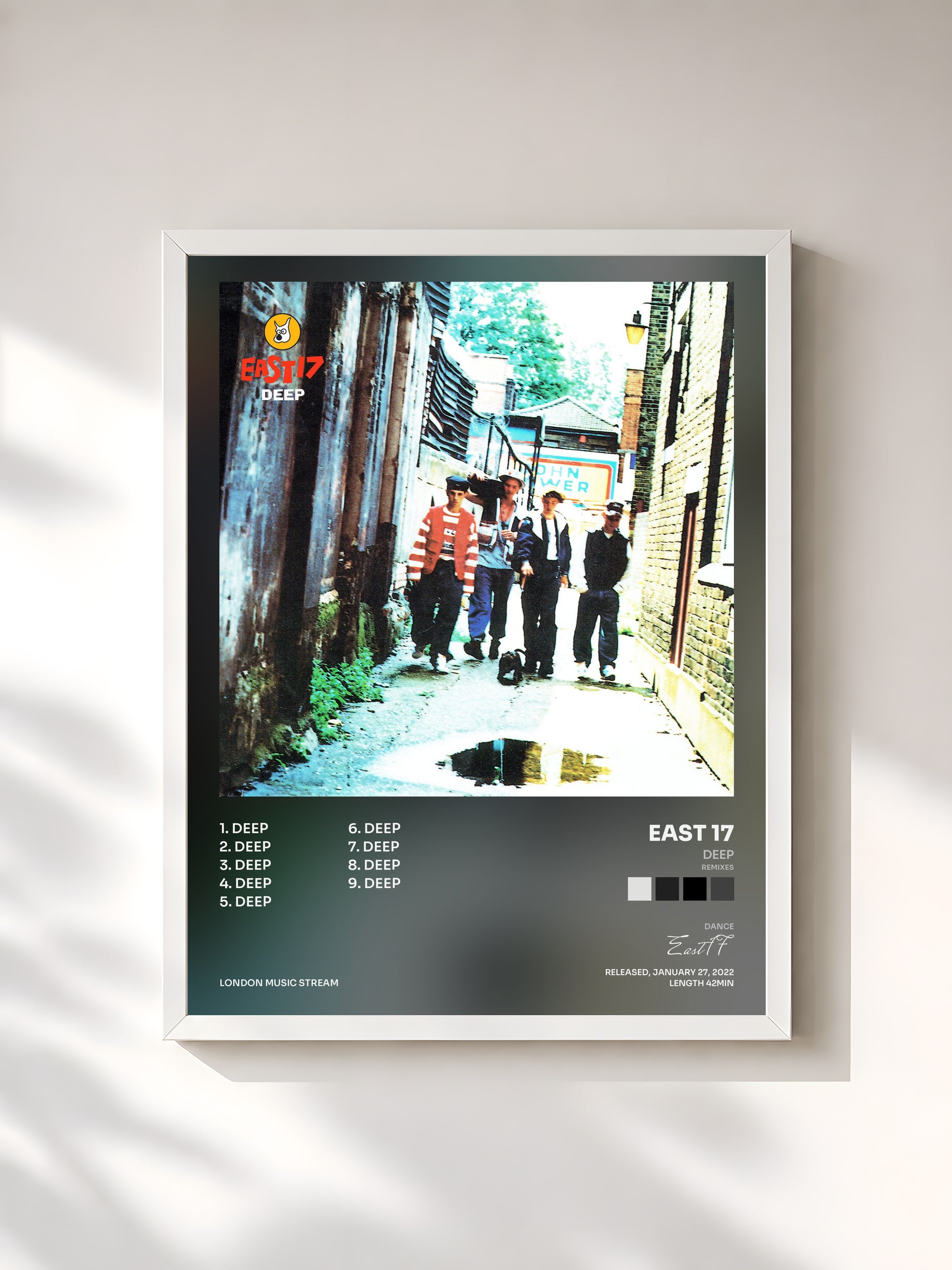 #blanc Tableau de l'album Deep (Remixes) de East 17, cadre blanc, imprimé et encadré en France