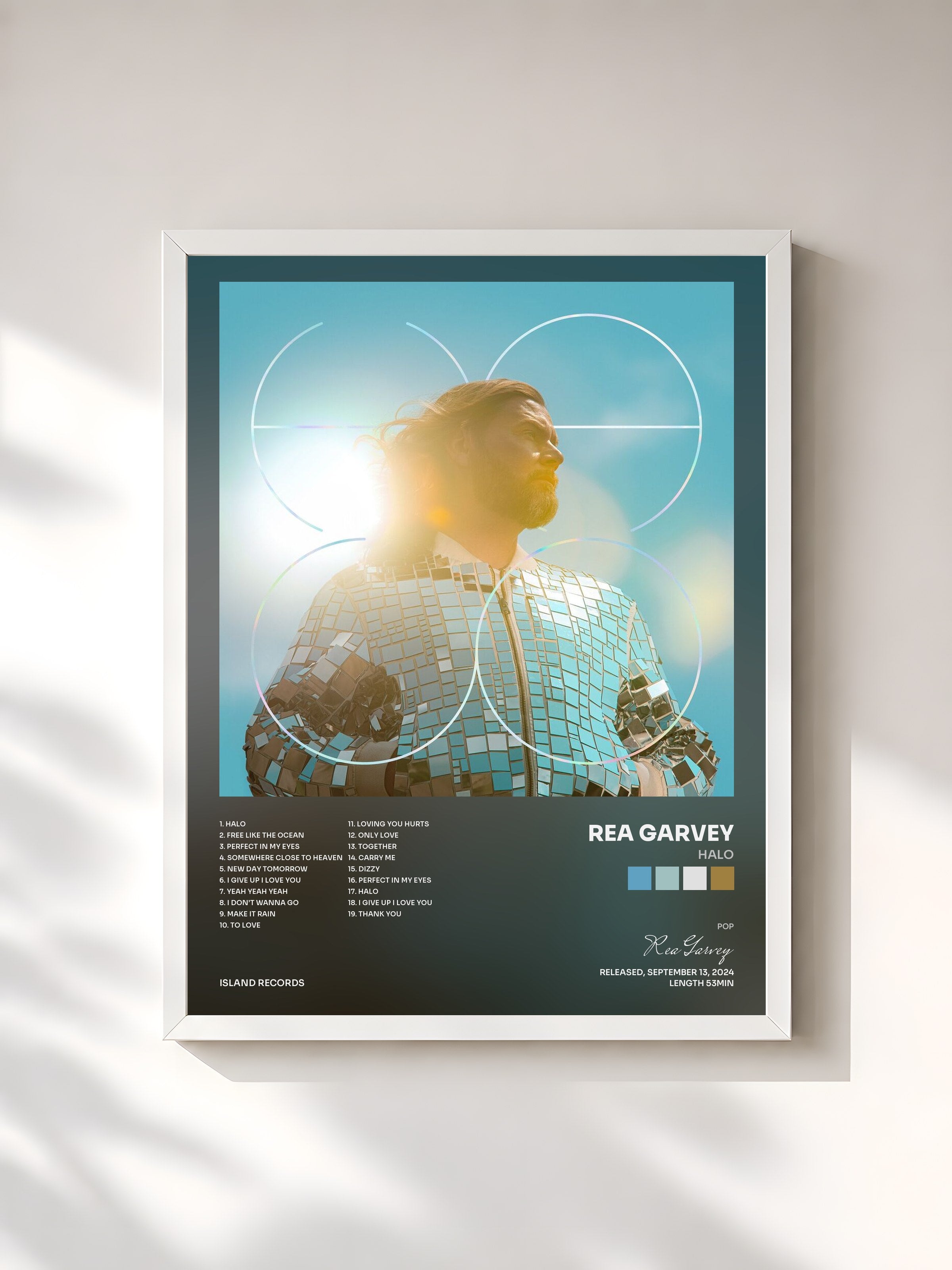 #blanc Tableau de l'album HALO de Rea Garvey, cadre blanc, imprimé et encadré en France