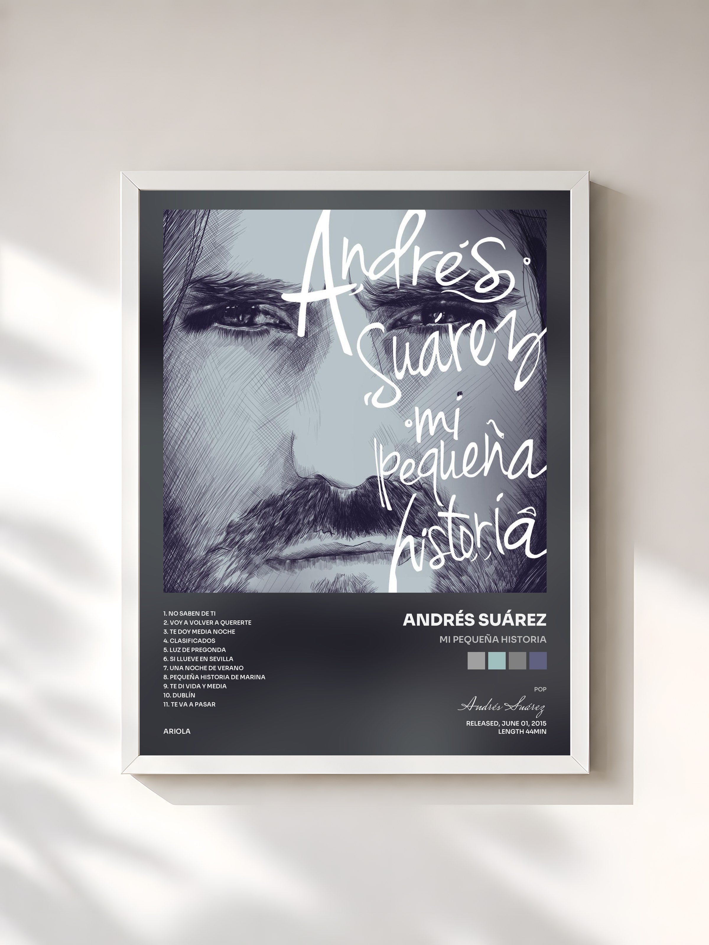 #blanc Tableau de l'album Mi Pequeña Historia de Andrés Suárez, cadre blanc, imprimé et encadré en France