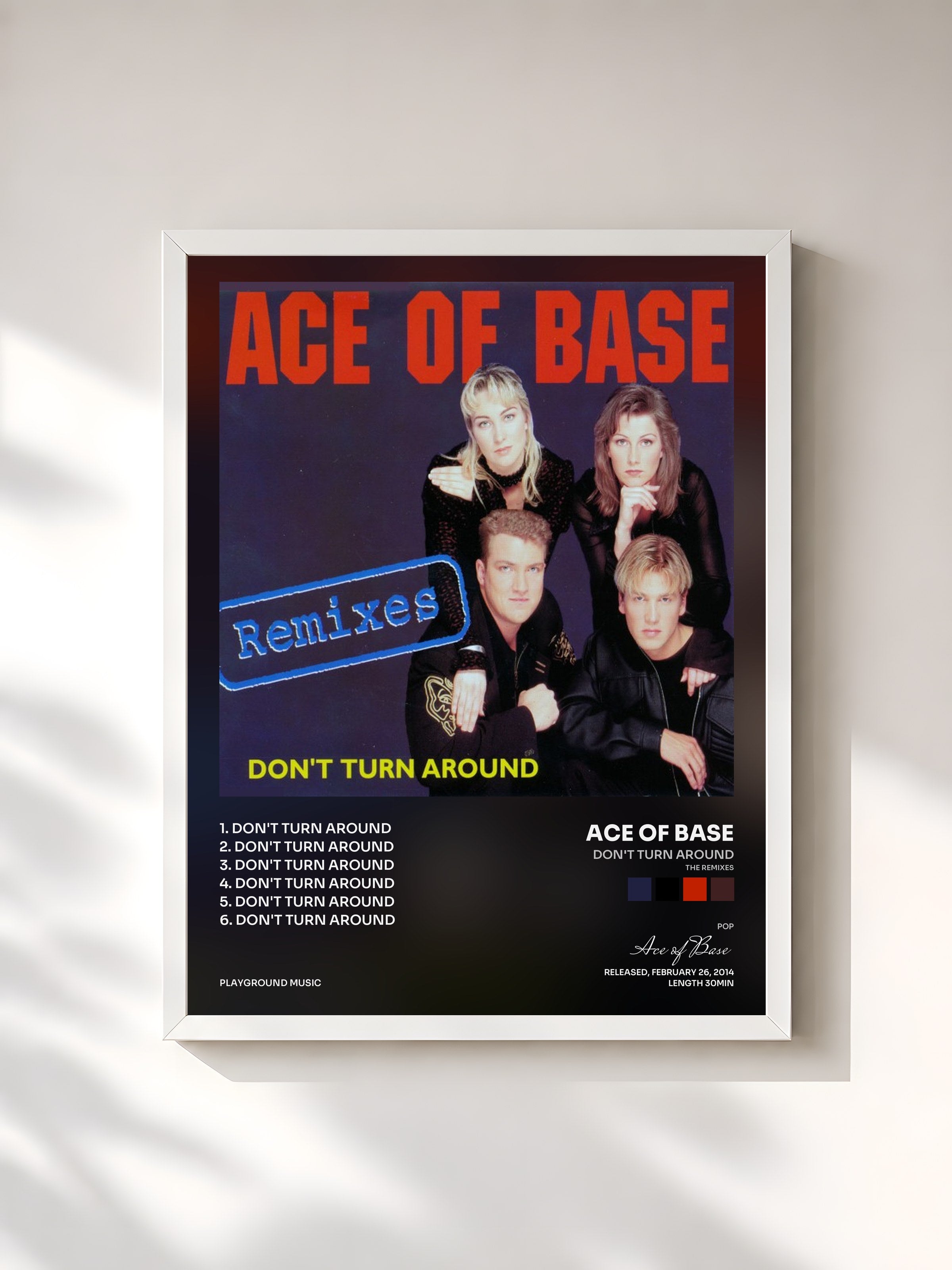 #blanc Tableau de l'album Don't Turn Around (The Remixes) de Ace of Base, cadre blanc, imprimé et encadré en France