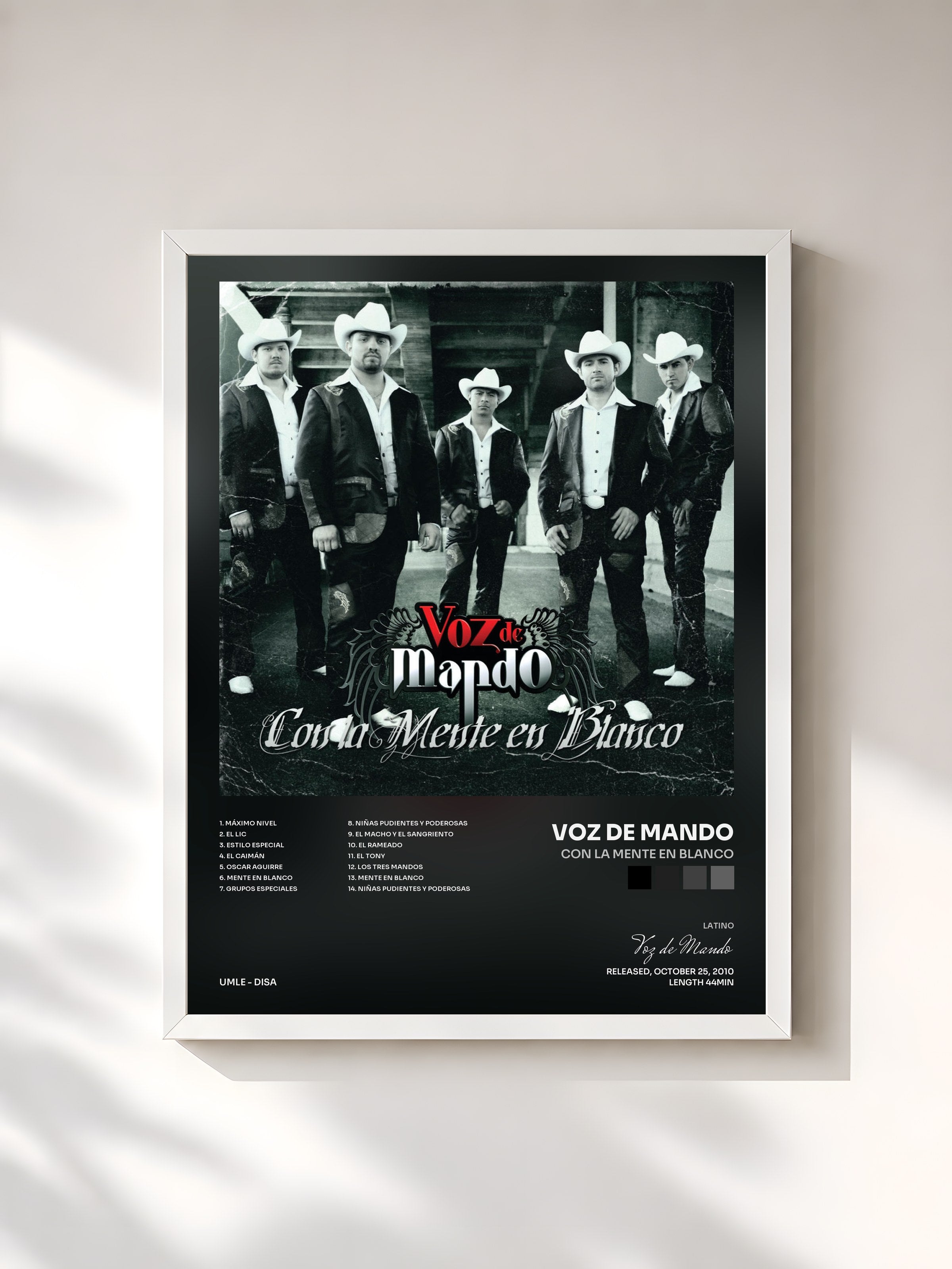 #blanc Tableau de l'album Con La Mente En Blanco de Voz de Mando, cadre blanc, imprimé et encadré en France
