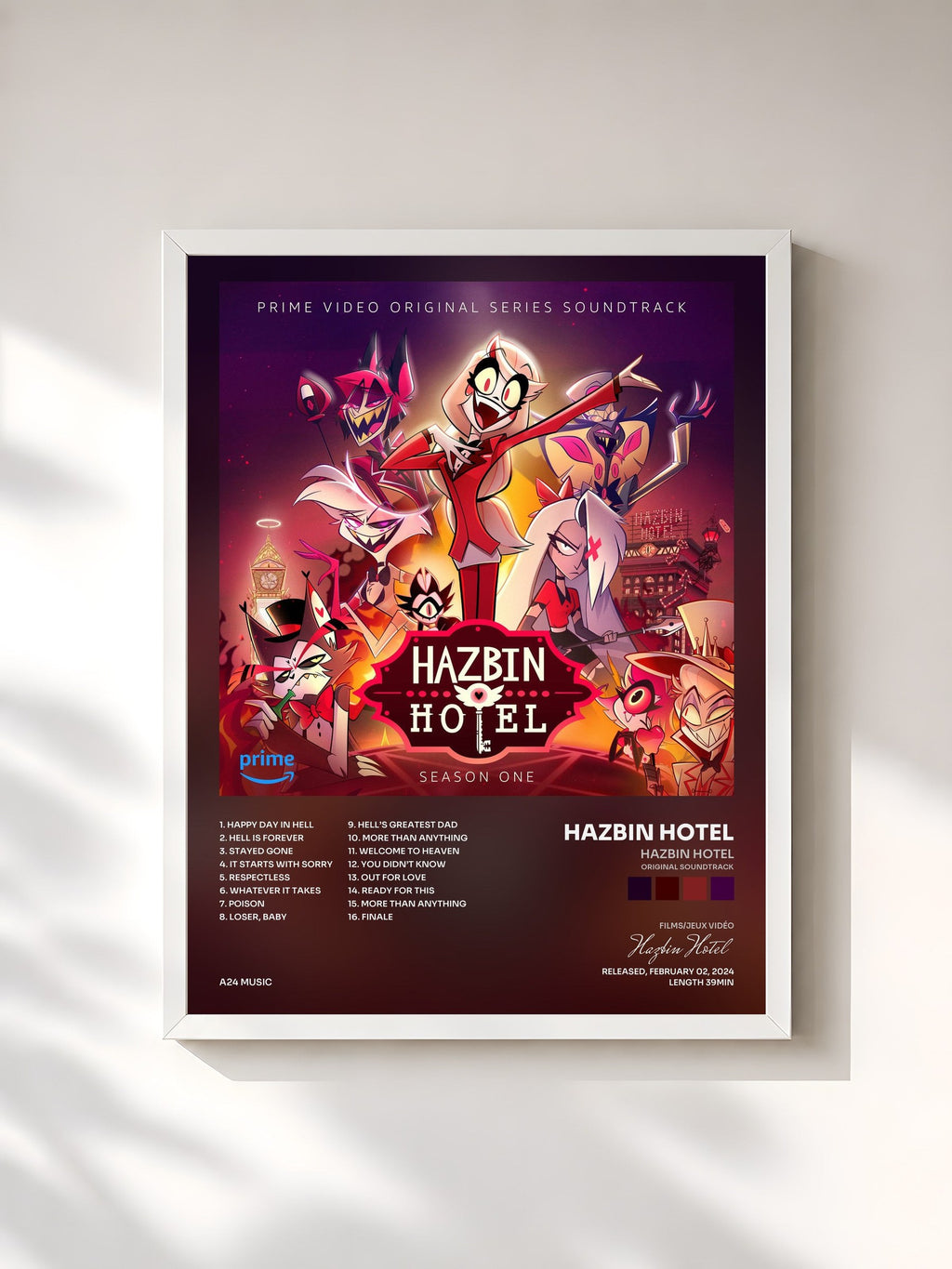 #blanc Hazbin Hotel (Original Soundtrack) di Hazbin Hotel in stampa incorniciata, cornice bianca, stampata e incorniciata in Francia