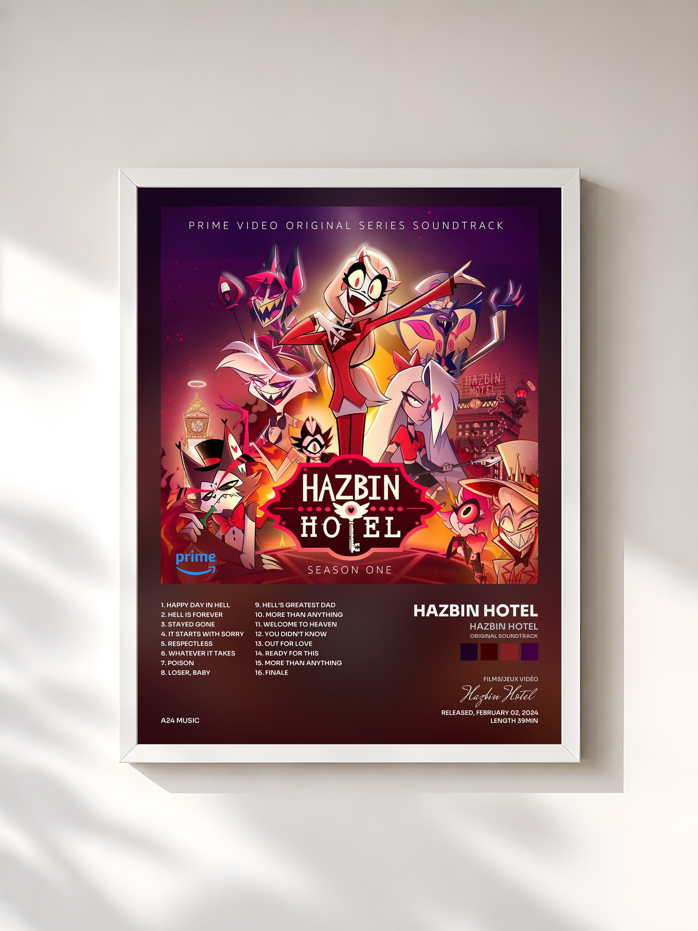 #blanc Tableau de l'album Hazbin Hotel (Original Soundtrack) de Hazbin Hotel, cadre blanc, imprimé et encadré en France