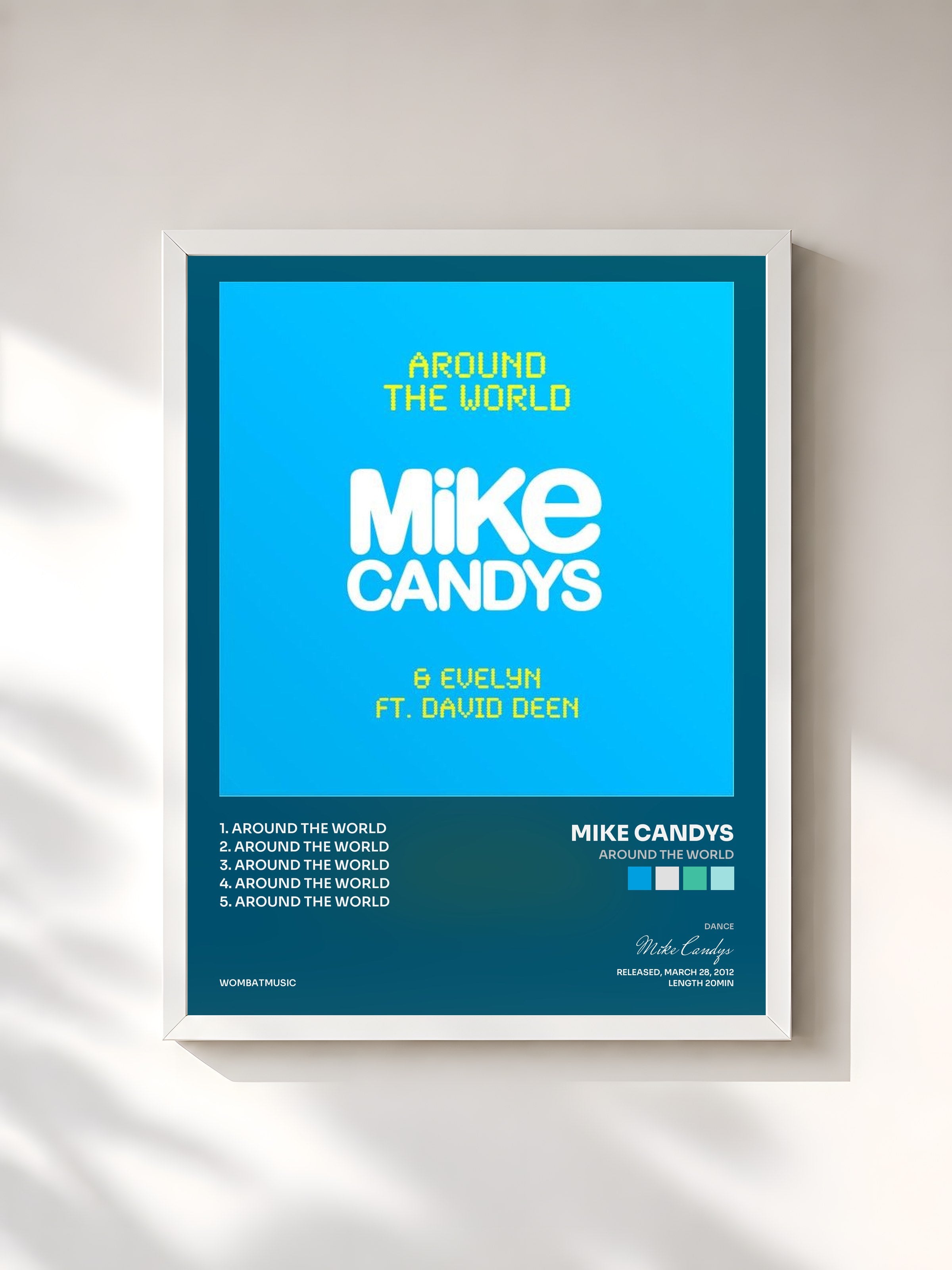 #blanc Tableau de l'album Around the World de Mike Candys, cadre blanc, imprimé et encadré en France