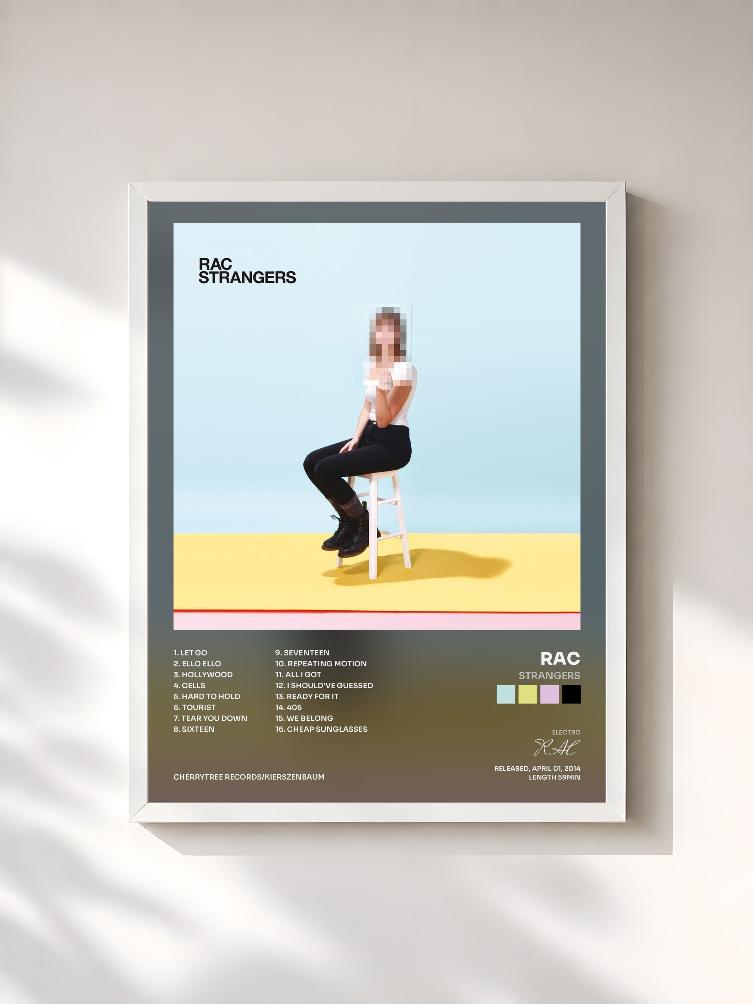 #blanc Tableau de l'album Strangers de RAC, cadre blanc, imprimé et encadré en France