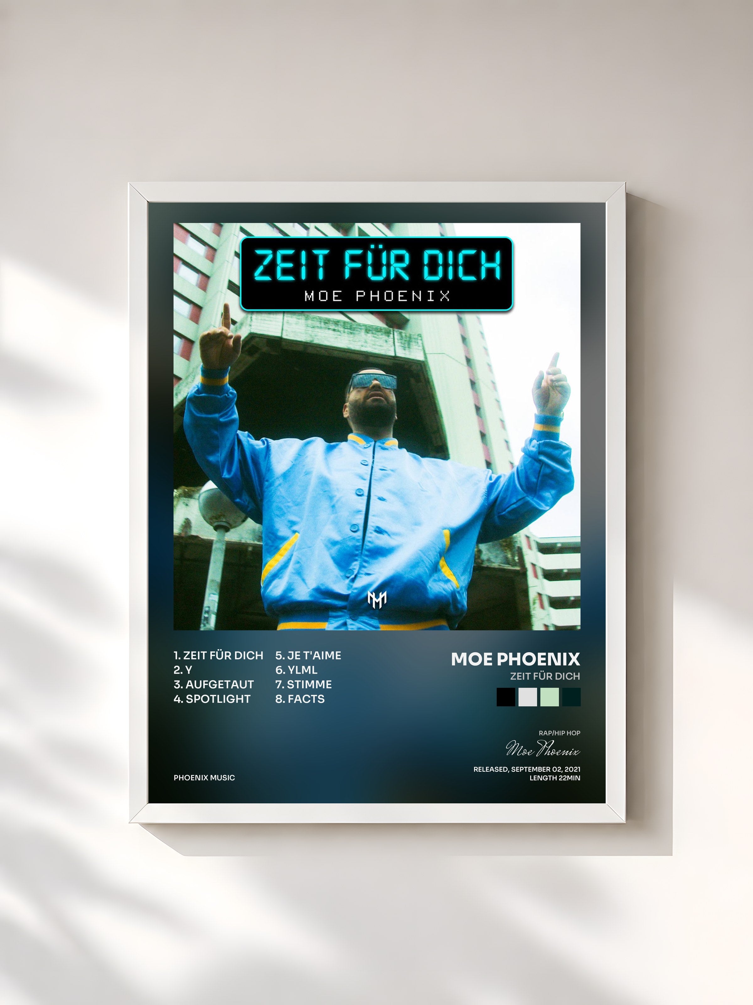 #blanc Tableau de l'album ZEIT FÜR DICH de Moe Phoenix, cadre blanc, imprimé et encadré en France