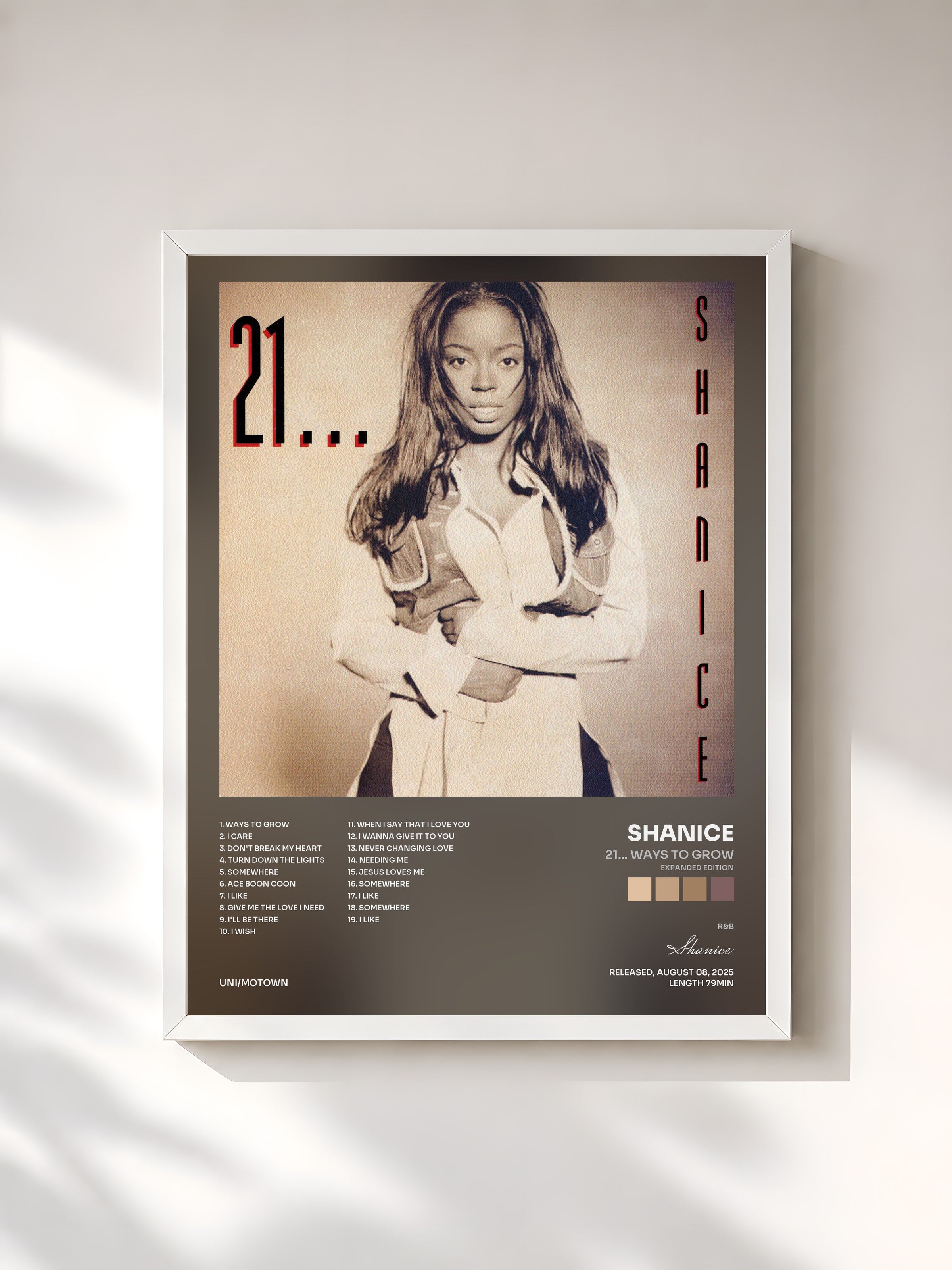 #blanc Tableau de l'album 21... Ways To Grow (Expanded Edition) de Shanice, cadre blanc, imprimé et encadré en France