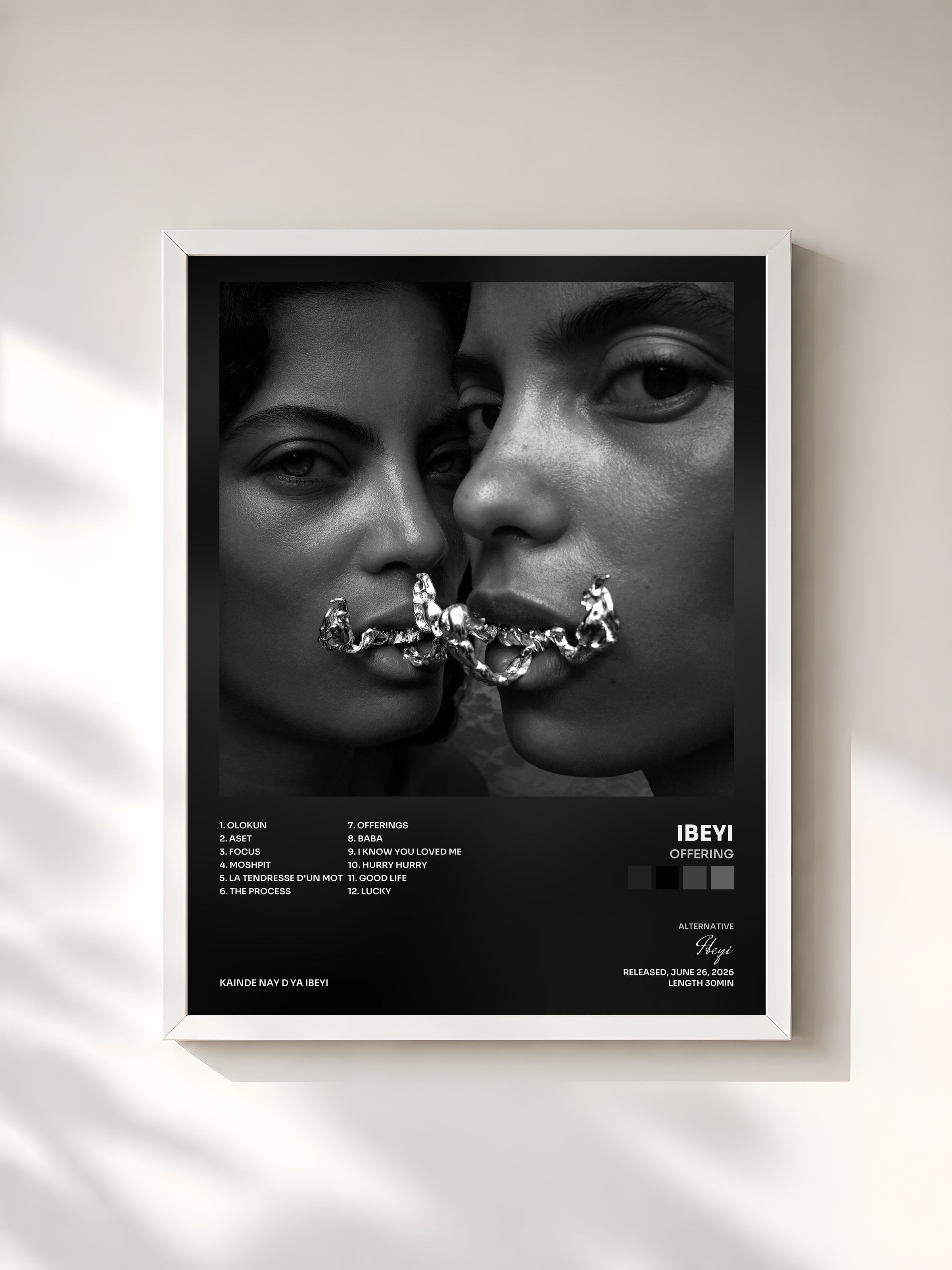 #blanc Tableau de l'album Offering de Ibeyi, cadre blanc, imprimé et encadré en France