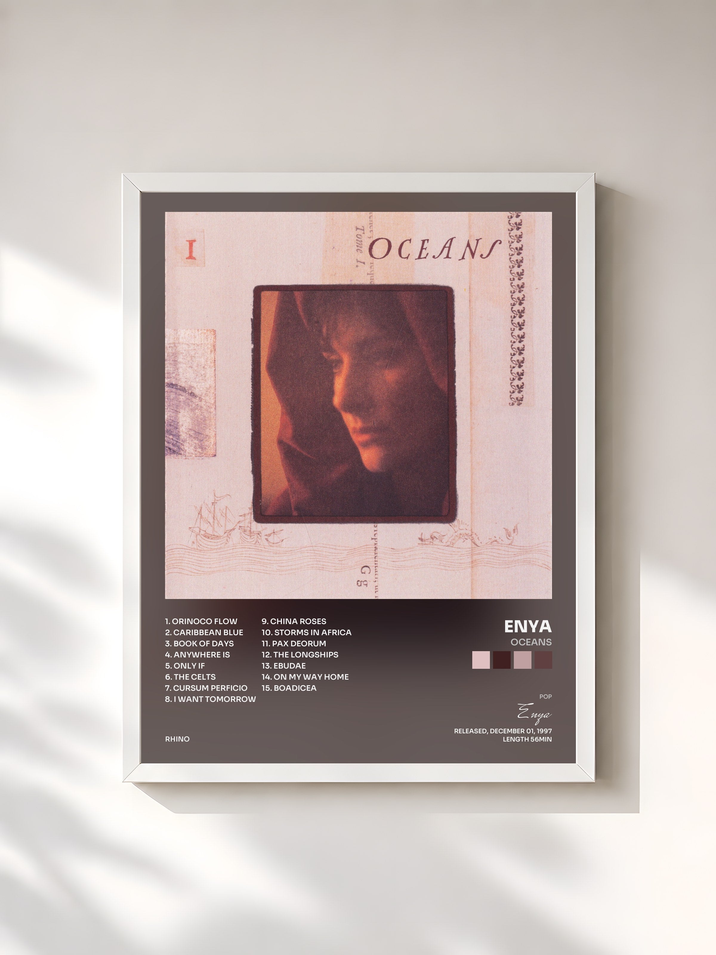 #blanc Tableau de l'album Oceans de Enya, cadre blanc, imprimé et encadré en France