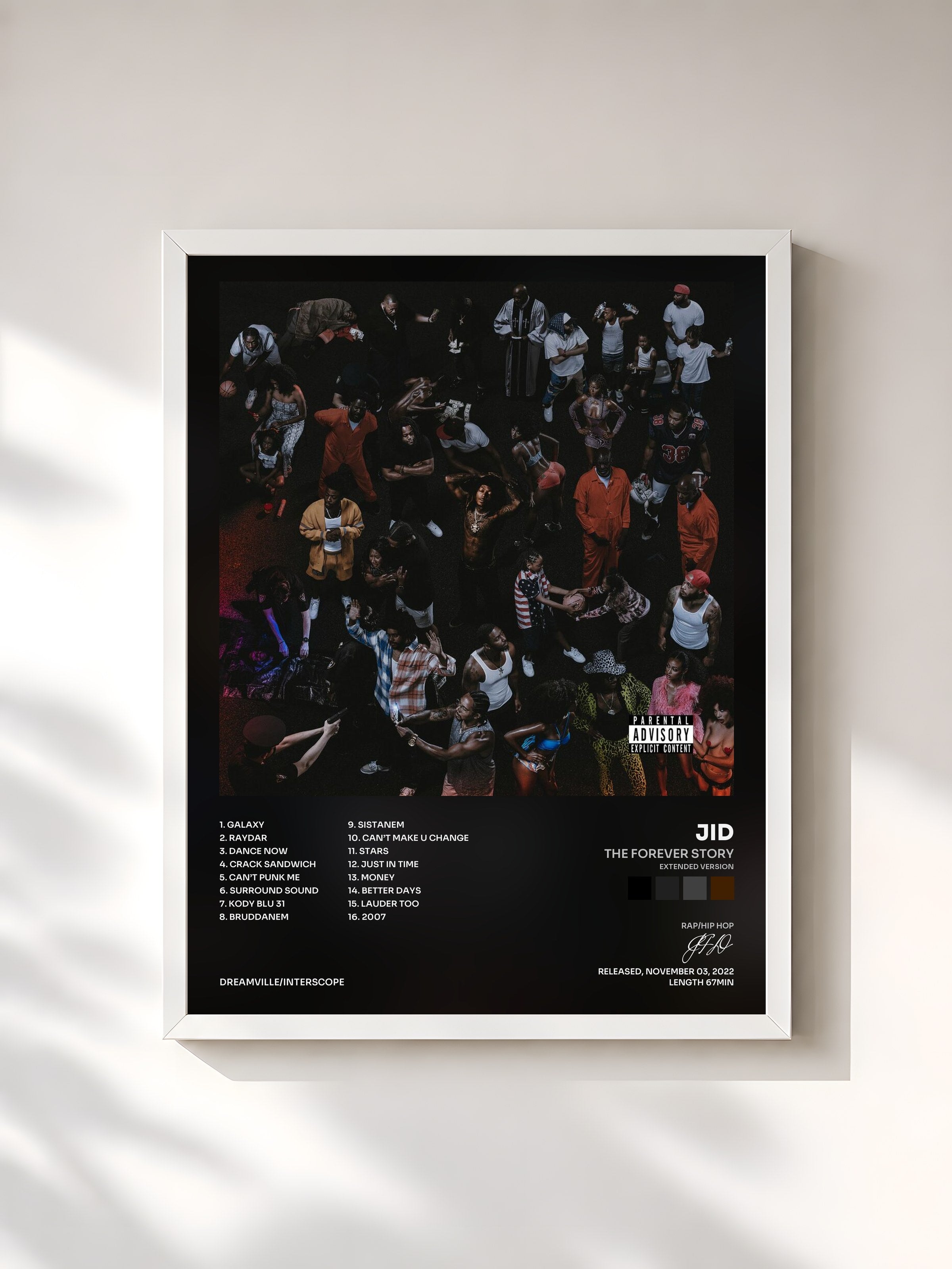 #blanc Tableau de l'album The Forever Story (Extended Version) de JID, cadre blanc, imprimé et encadré en France