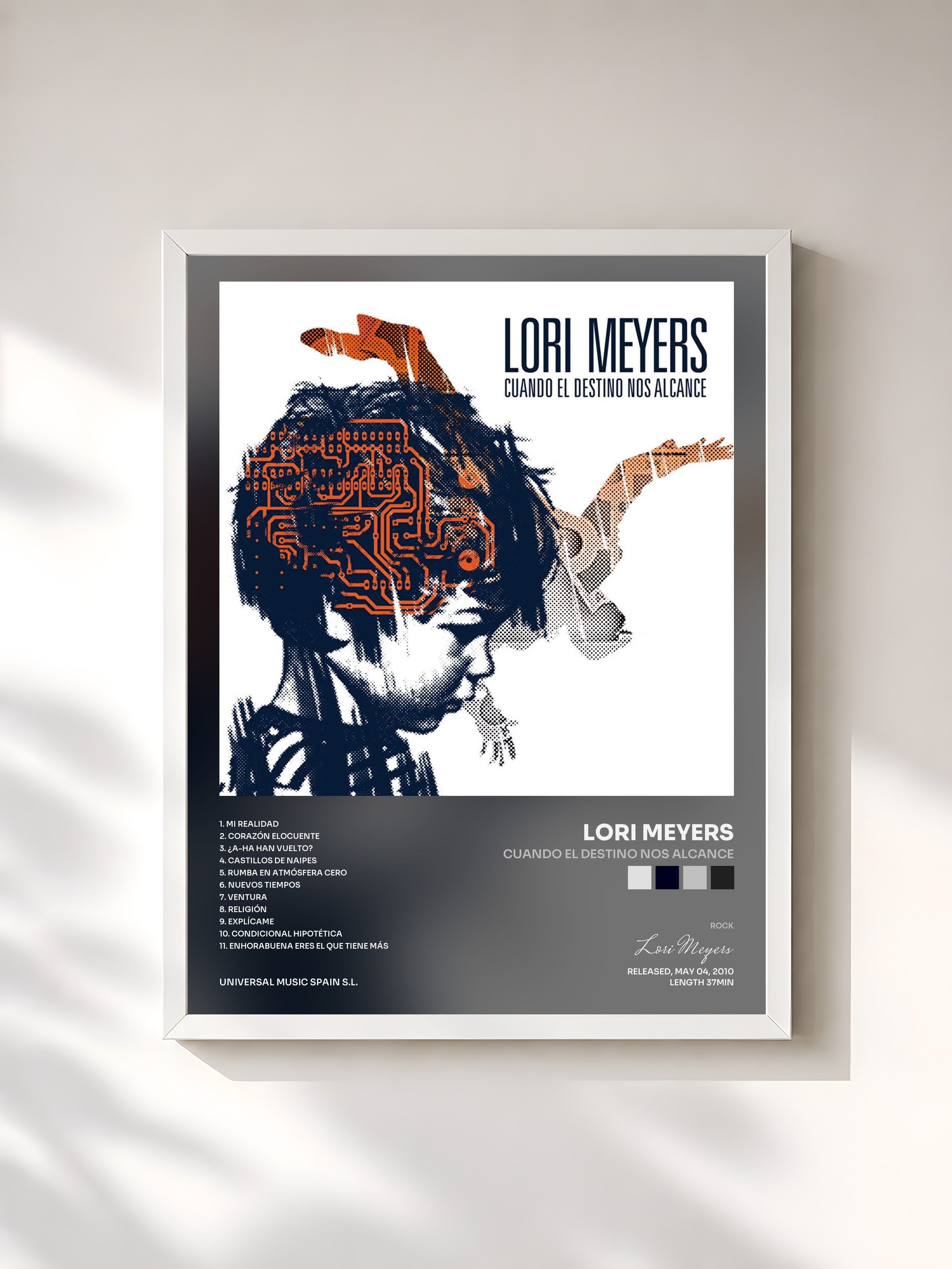 #blanc Tableau de l'album Cuando El Destino Nos Alcance de Lori Meyers, cadre blanc, imprimé et encadré en France