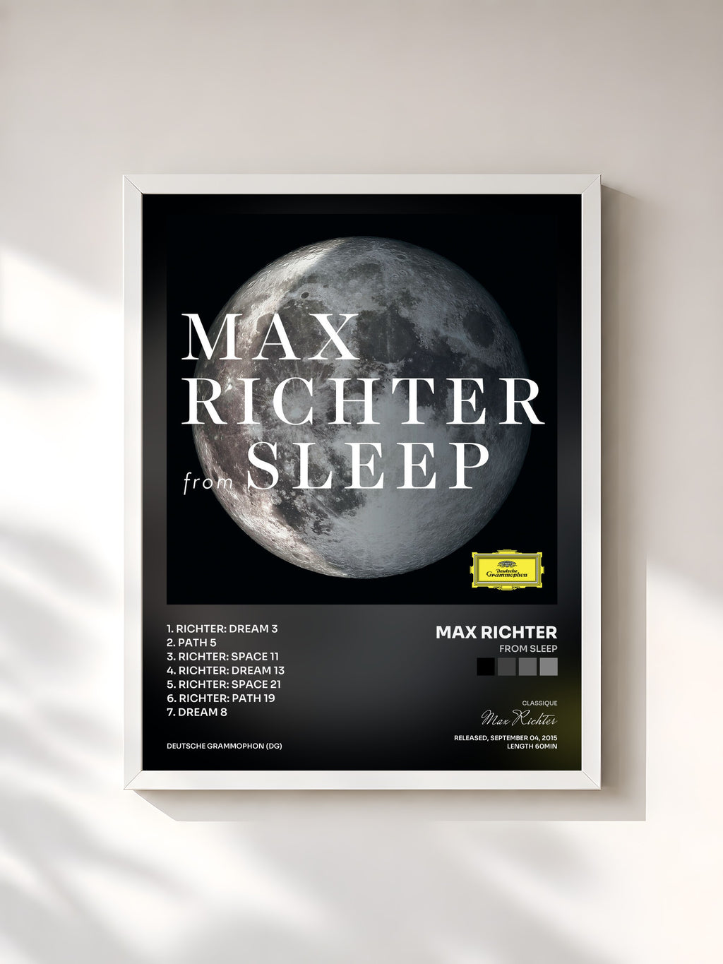 #blanc Tableau de l'album From Sleep de Max Richter, cadre blanc, imprimé et encadré en France