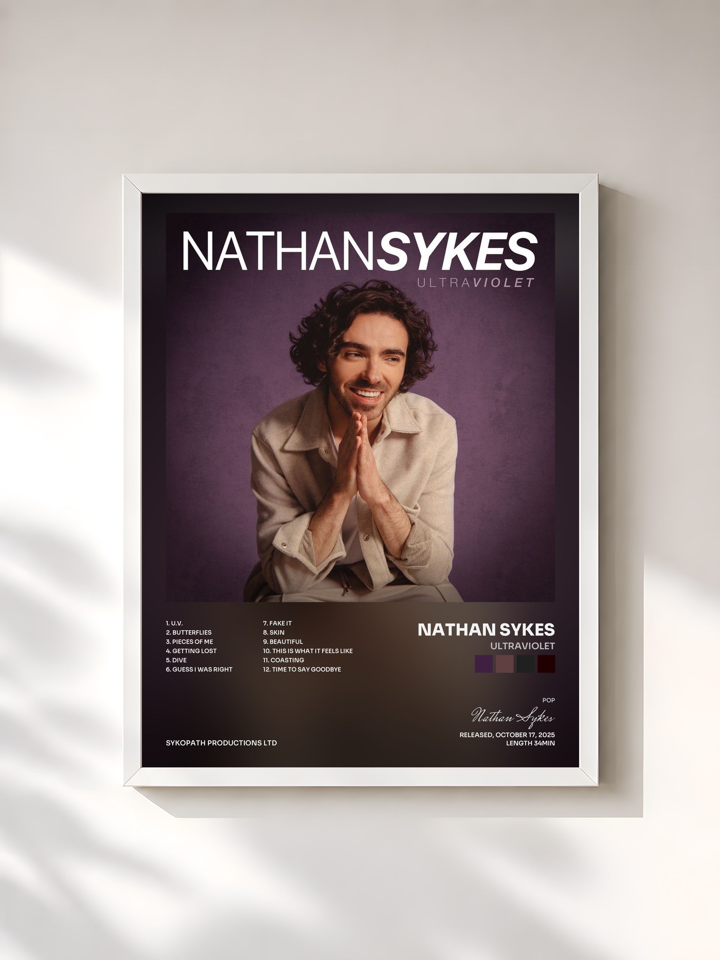 #blanc Tableau de l'album Ultraviolet de Nathan Sykes, cadre blanc, imprimé et encadré en France