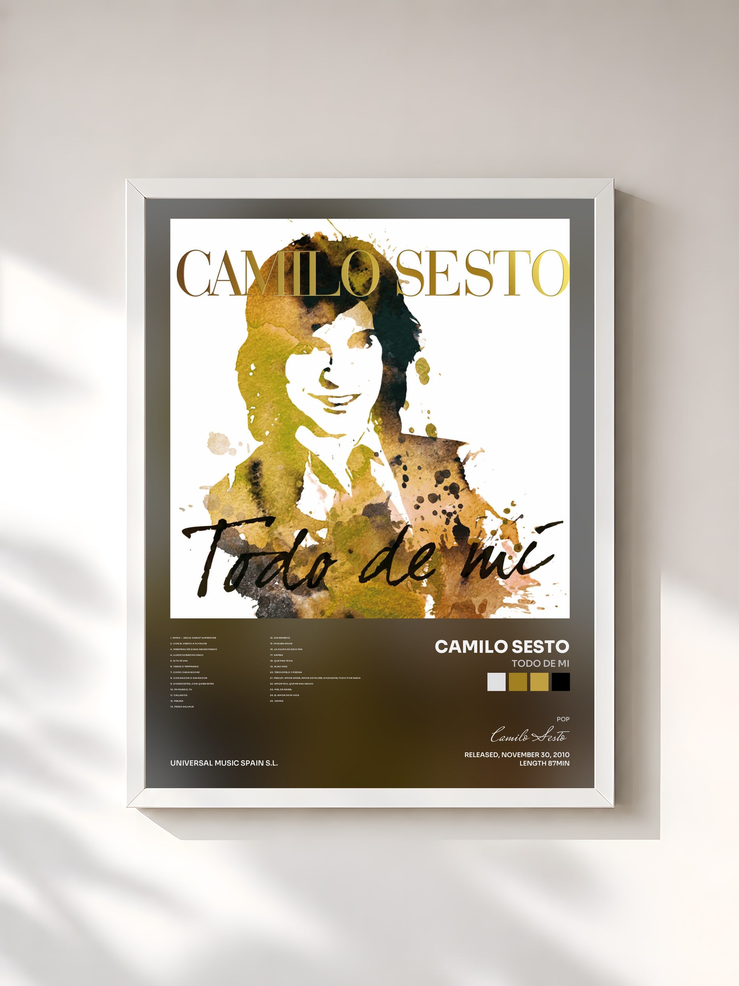 #blanc Tableau de l'album Todo De Mi de Camilo Sesto, cadre blanc, imprimé et encadré en France
