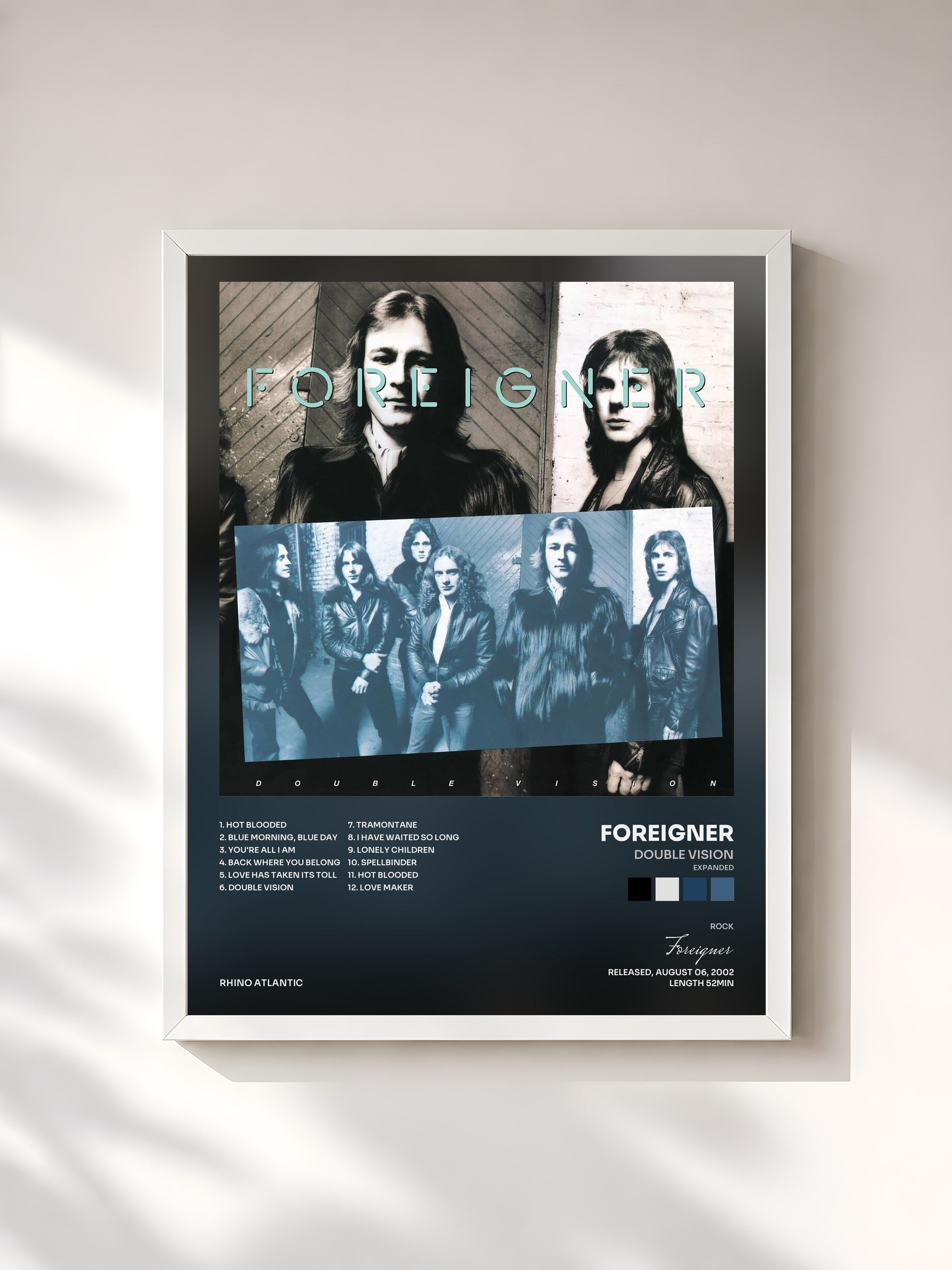 #blanc Tableau de l'album Double Vision (Expanded) de Foreigner, cadre blanc, imprimé et encadré en France