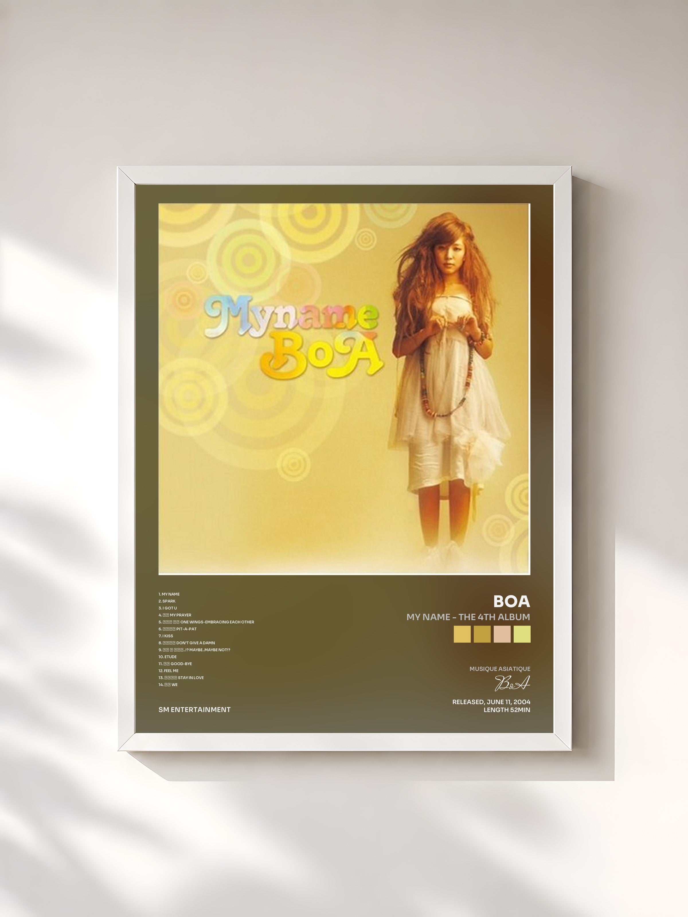 #blanc Tableau de l'album My Name - The 4th Album de BoA, cadre blanc, imprimé et encadré en France