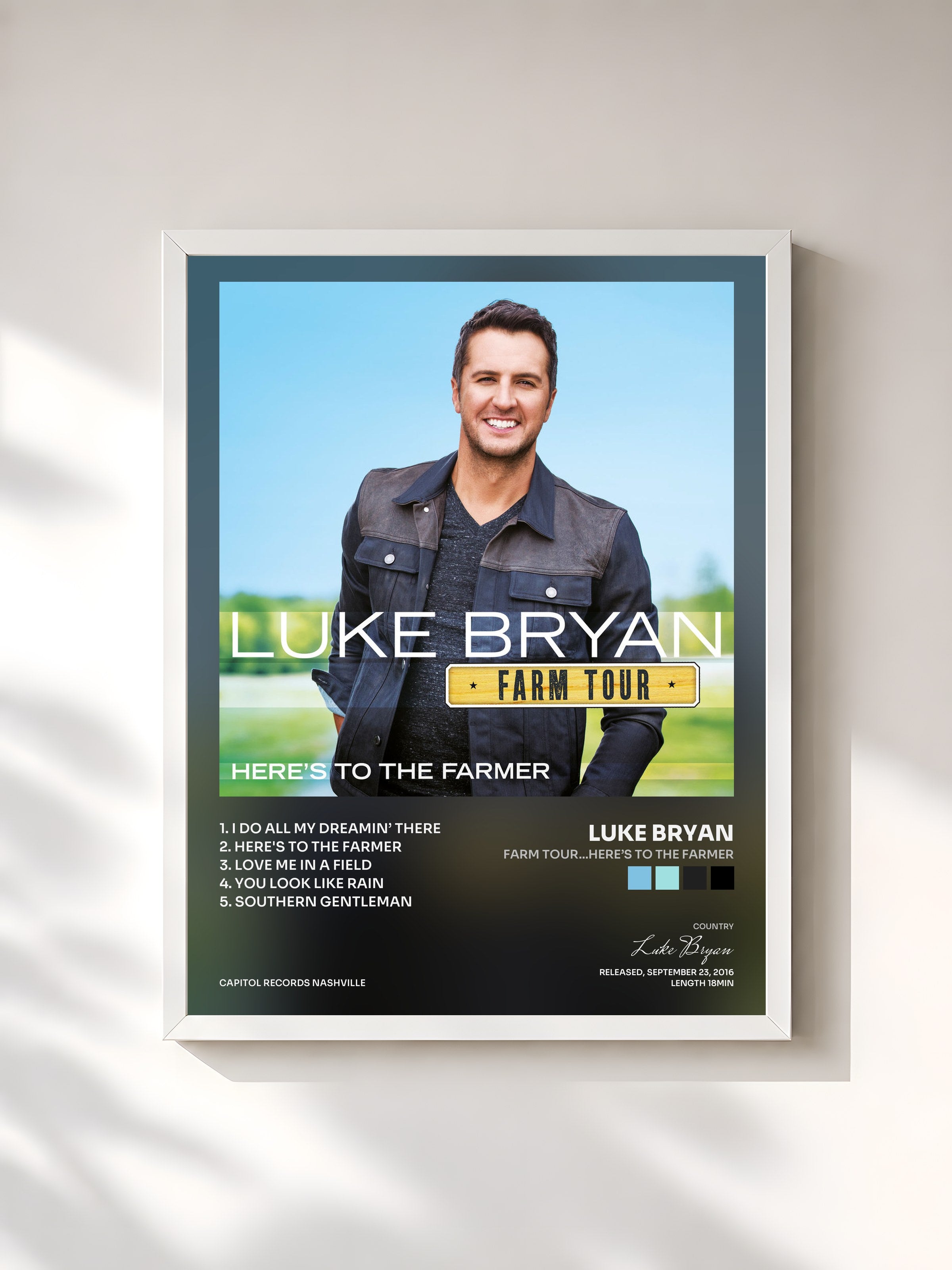 #blanc Tableau de l'album Farm Tour…Here’s To The Farmer de Luke Bryan, cadre blanc, imprimé et encadré en France